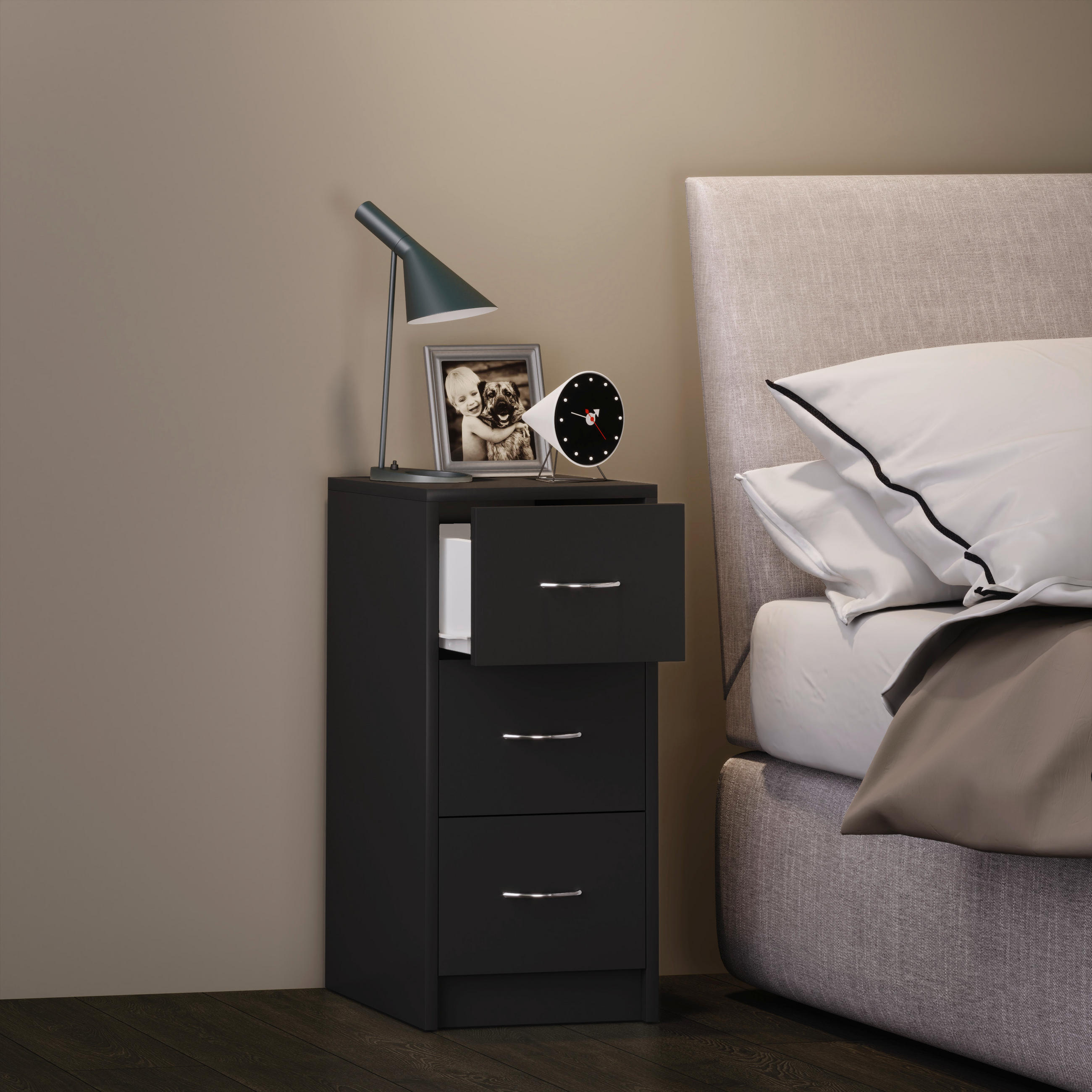 NACHTSCHRANK 35/65/35 cm  - Alufarben/Schwarz, Basics, Holzwerkstoff (35/65/35cm) - MID.YOU