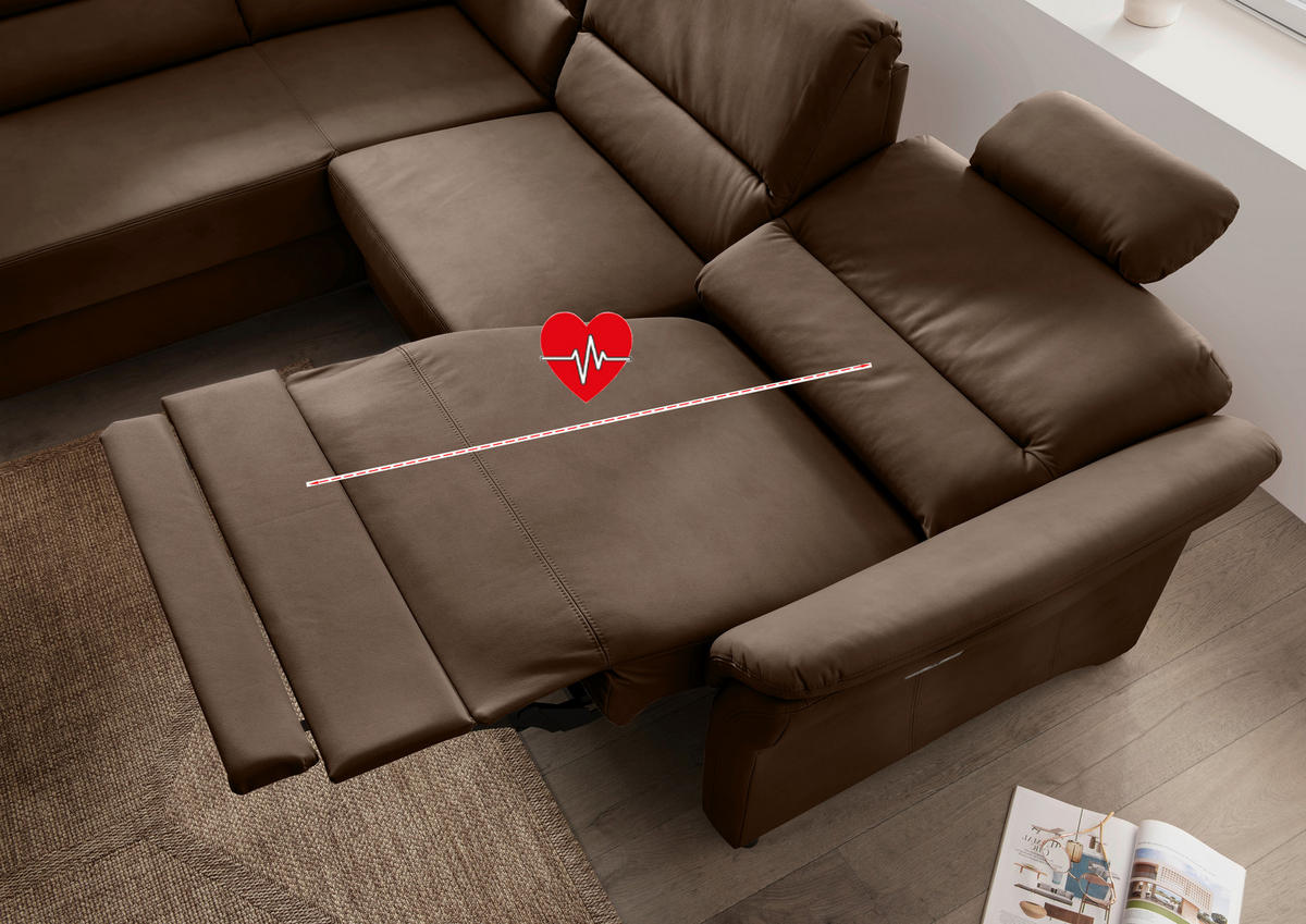 ECKSOFA in Lederlook Braun  - Schwarz/Braun, Modern, Holz/Textil (190/266cm) - Livetastic