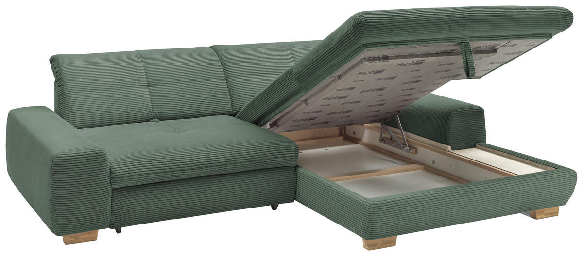 ECKSOFA Olivgrün Cord  - Eichefarben/Olivgrün, Design, Holz/Textil (276/198cm) - SetOne by Musterring