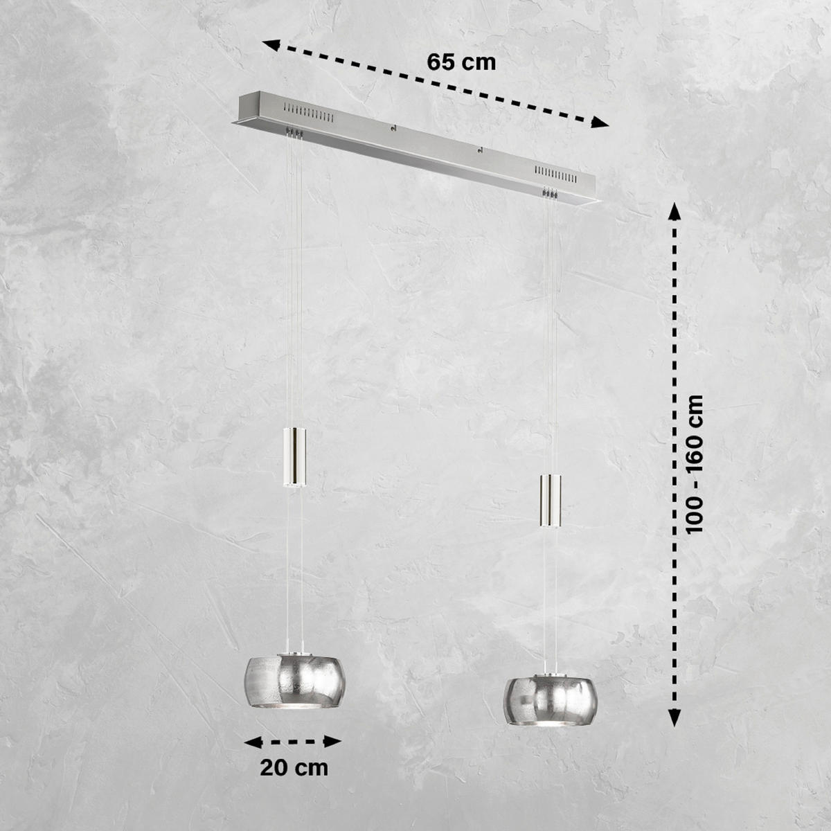 LED-HÄNGELEUCHTE    - Nickelfarben, Design, Metall (21/65cm) - Fischer & Honsel
