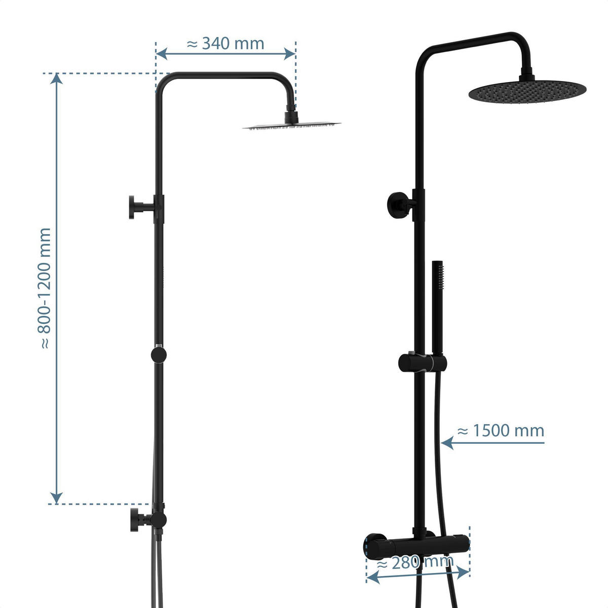 ÜBERKOPFBRAUSESET  - Schwarz, Design, Metall (27,5/126,5/34cm) - Schütte