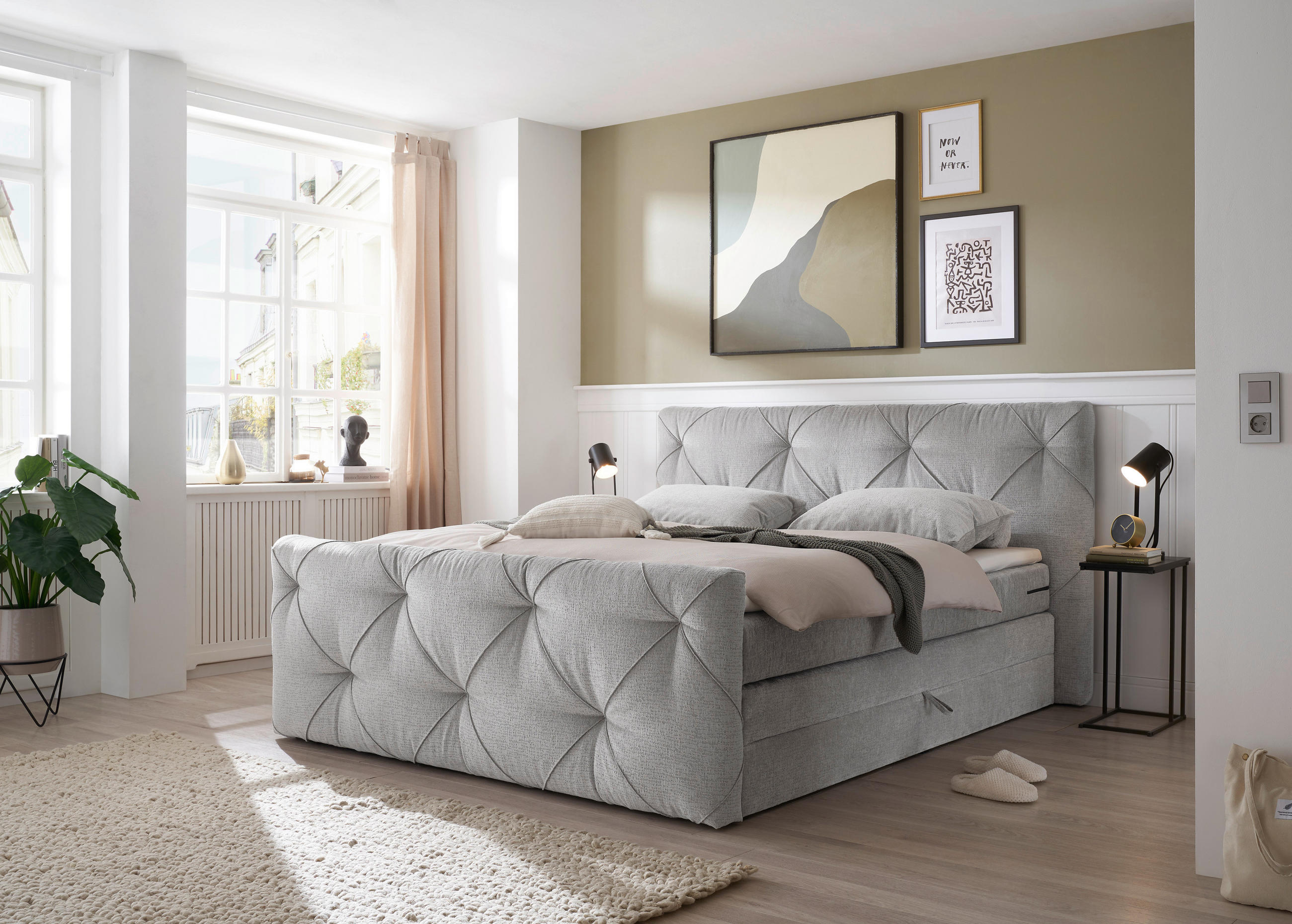 BOXSPRINGBETT 180/200 cm  in Grau  - Schwarz/Grau, Design, Holzwerkstoff/Kunststoff (180/200cm) - Boxxx