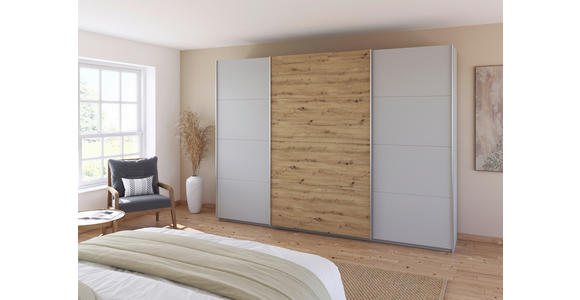 SCHWEBETÜRENSCHRANK  in Eiche Artisan, Seidengrau  - Seidengrau/Alufarben, KONVENTIONELL, Holzwerkstoff/Metall (315/210/62cm) - Xora