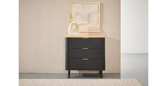 KOMMODE , 73/75/40 cm, 3 Schublade(n)  - Eichefarben/Goldfarben, Trend, Holzwerkstoff/Metall (73/75/40cm) - Xora