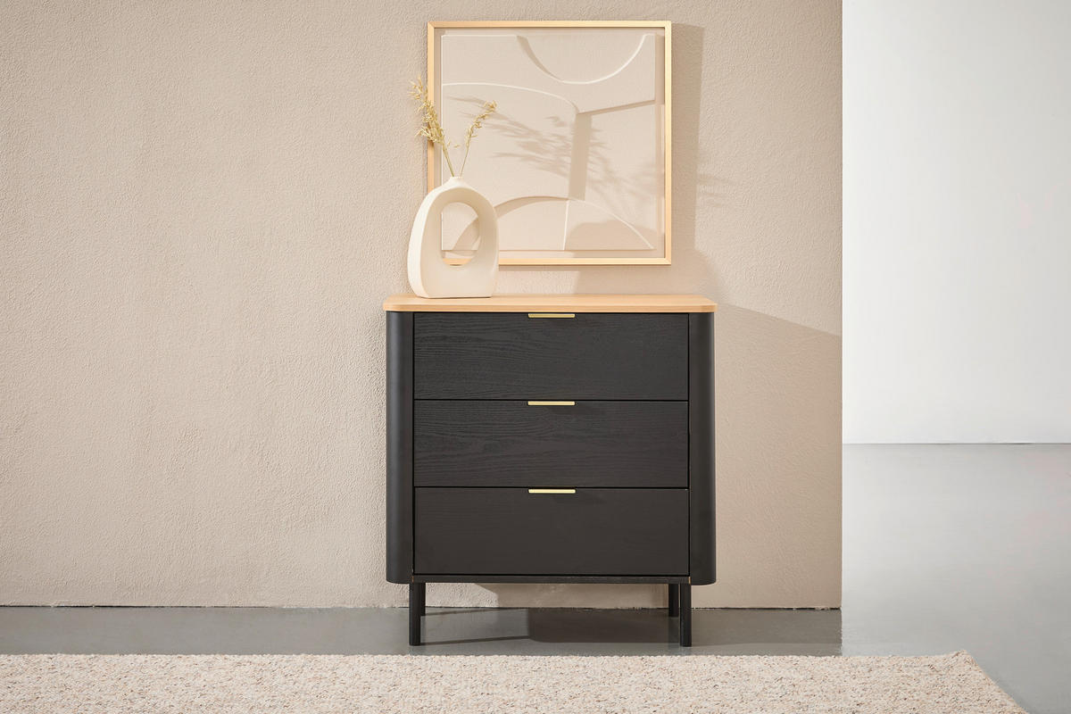 KOMODA, černá, barvy dubu, 73/75/40 cm - černá/barvy dubu, Trend, kov/kompozitní dřevo (73/75/40cm) - Xora