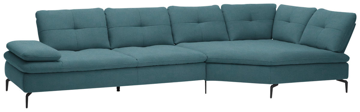 ECKSOFA in Flachgewebe Hellblau  - Schwarz/Hellblau, Design, Textil/Metall (344/157cm) - Chilliano