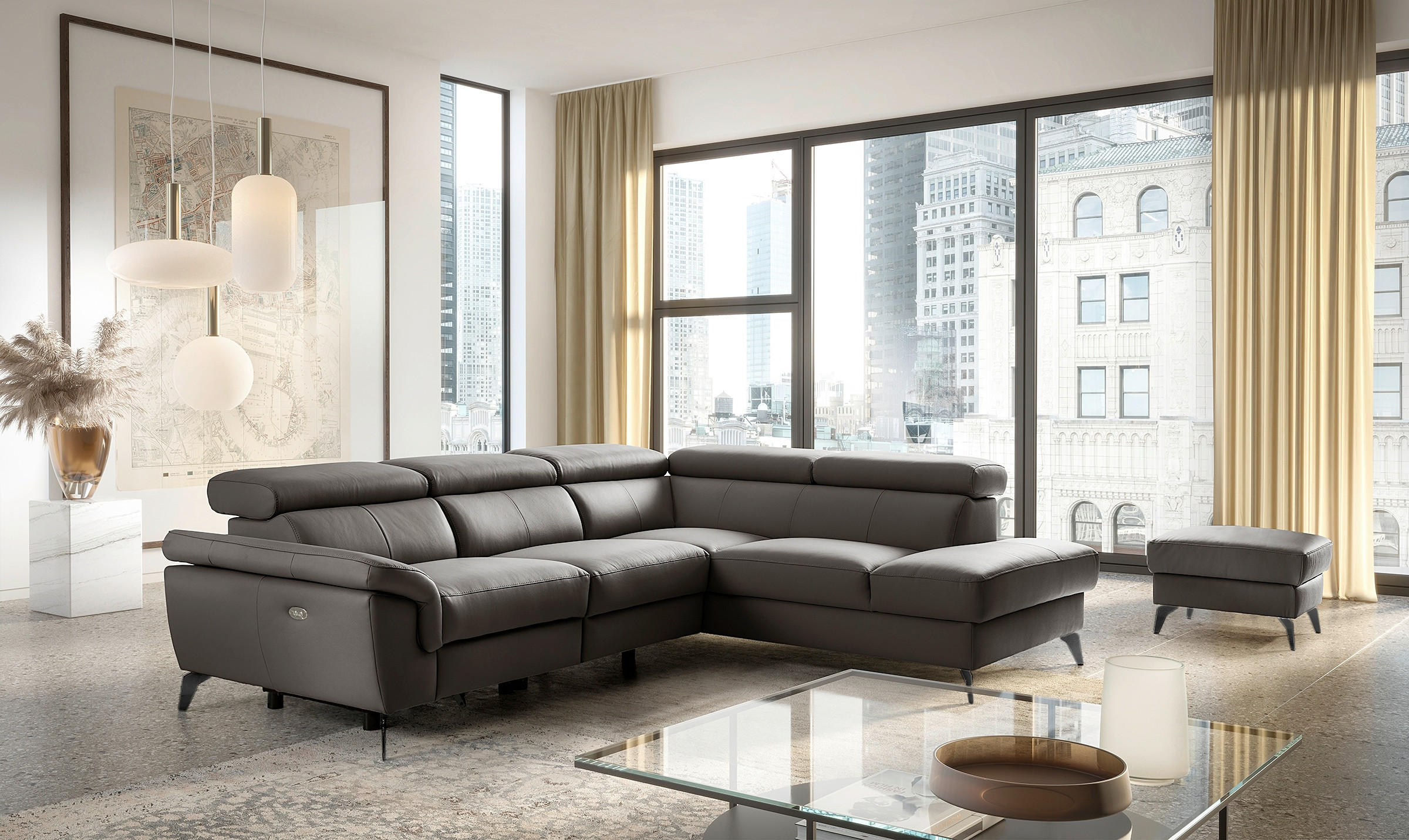 ECKSOFA SONO in Lederlook Echtleder Dunkelbraun Armteilverstellung, Kopfteilverstellung  265/210 cm  - Dunkelbraun/Schwarz, Design, Leder/Textil (265/210cm) - Livetastic
