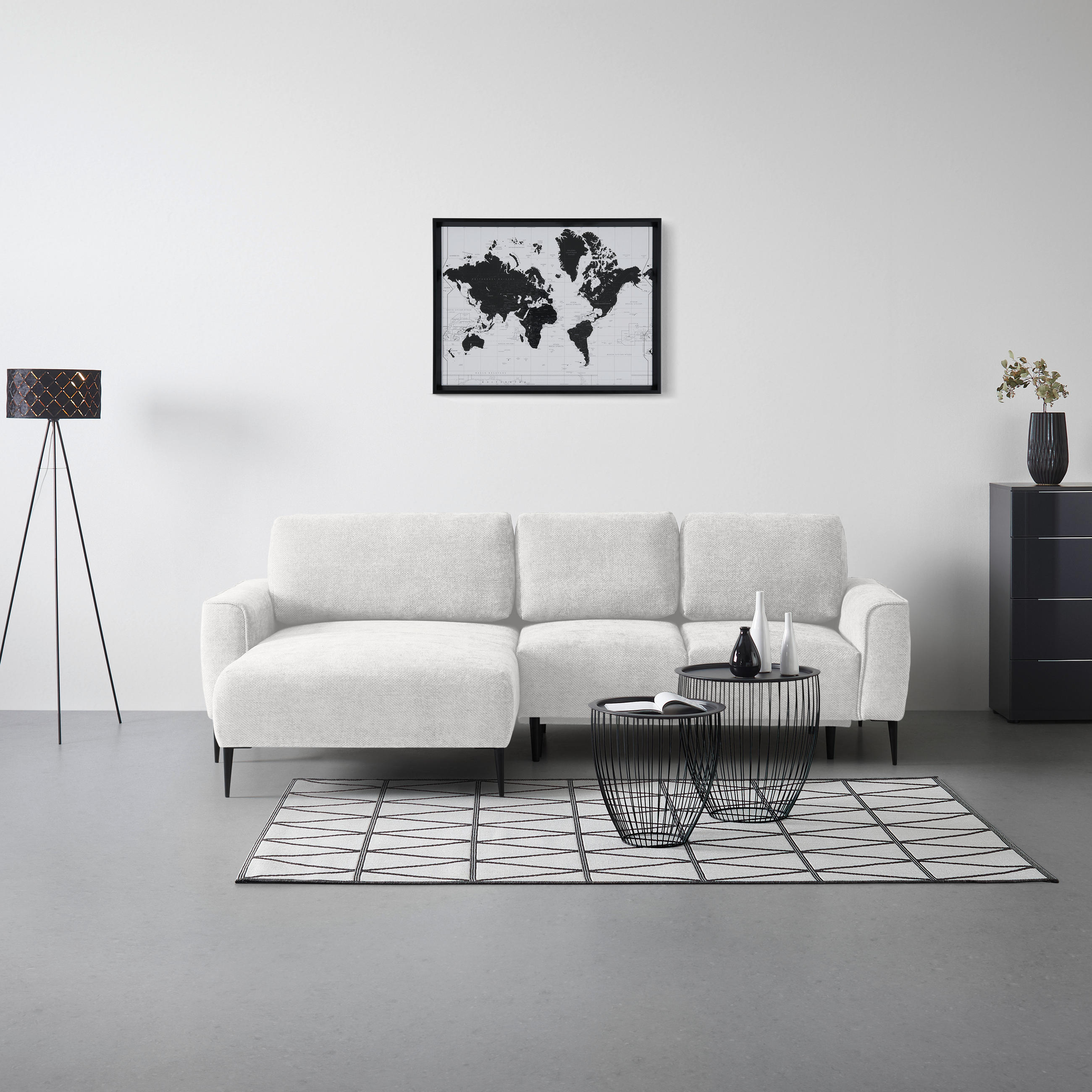 HÖRNSOFFA i vävt tyg cremefärgad  - svart/cremefärgad, Modern, metall/textil (164/255cm) - MID.YOU