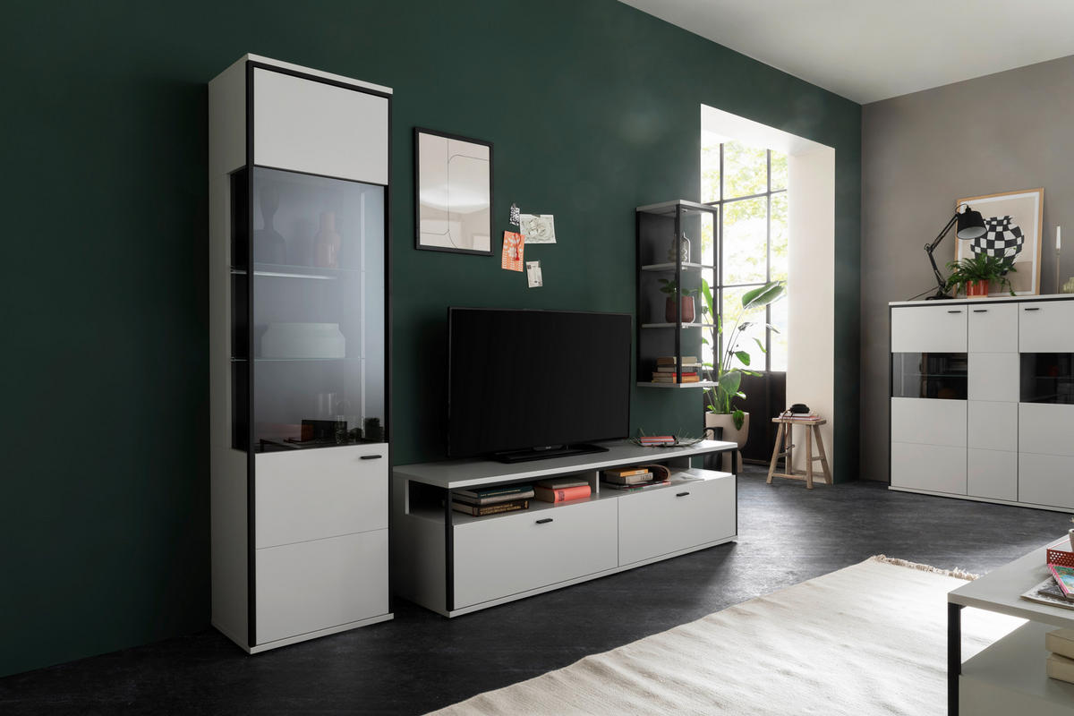 WOHNWAND  in Schwarz, Weiß  265/199/51 cm  - Schwarz/Weiß, Design, Glas/Holzwerkstoff (265/199/51cm) - Stylife