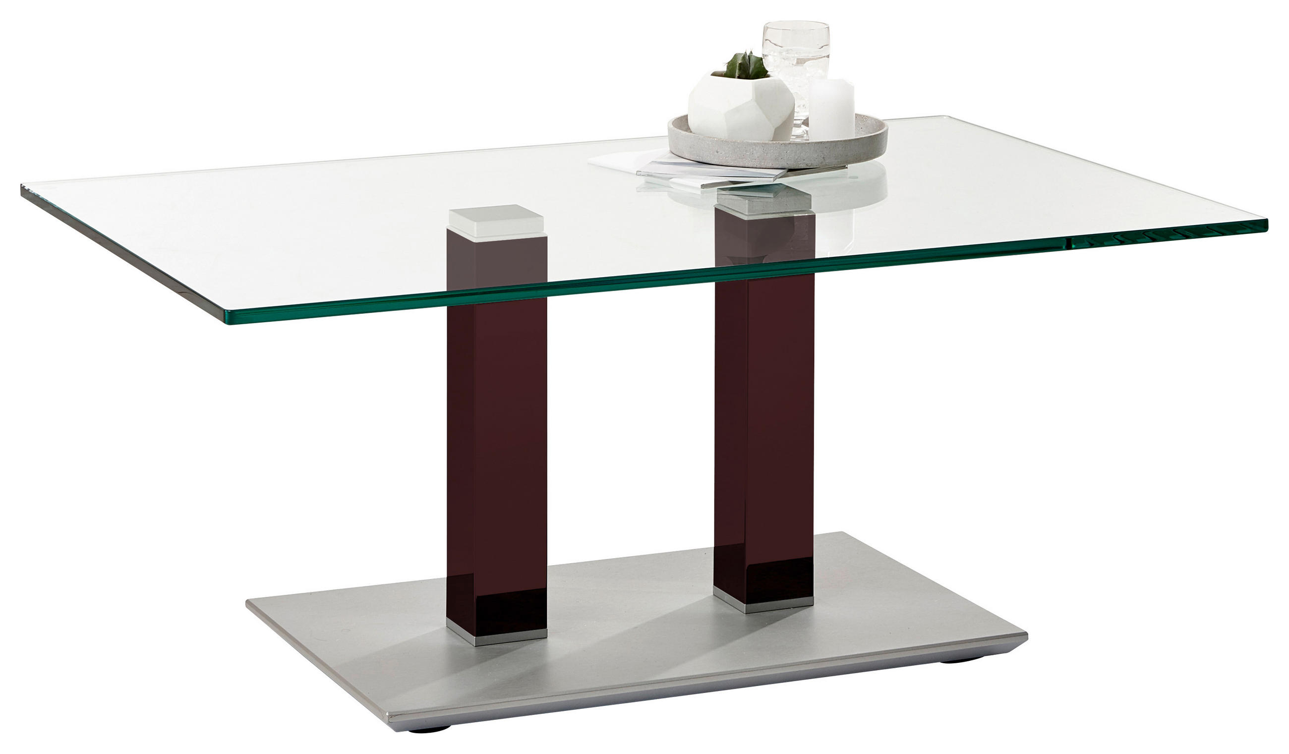 COUCHTISCH Klarglas 110/70/46-65 cm rechteckig Rot, Schwarz, Edelstahlfarben  - Edelstahlfarben/Rot, Design, Glas/Kunststoff (110/70/46-65cm)