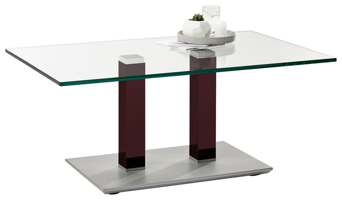 COUCHTISCH in Metall, Glas 110/70/46-65 cm  - Edelstahlfarben/Rot, Design, Glas/Kunststoff (110/70/46-65cm)