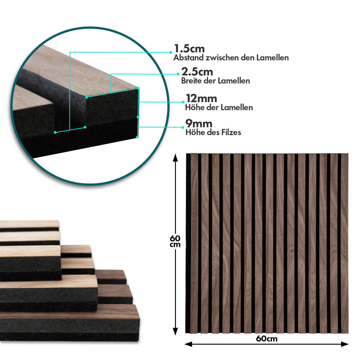 AKUSTIKPANEEL 60/60 cm  - Walnussfarben, Basics, Holzwerkstoff (60/60cm)