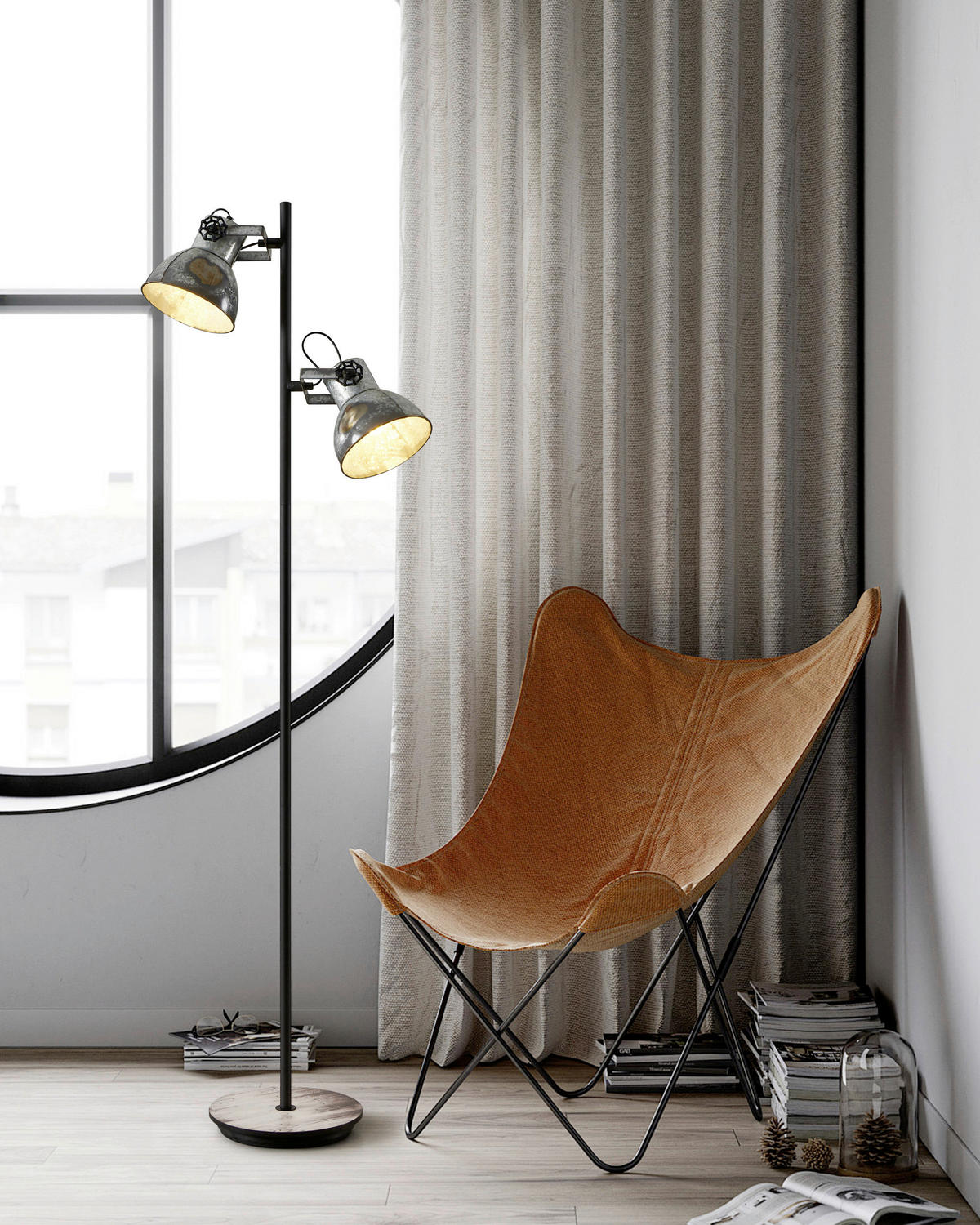 STEHLEUCHTE Industrial 27/158 cm  - Zinkfarben/Schwarz, LIFESTYLE, Holz/Metall (27/158cm) - Eglo