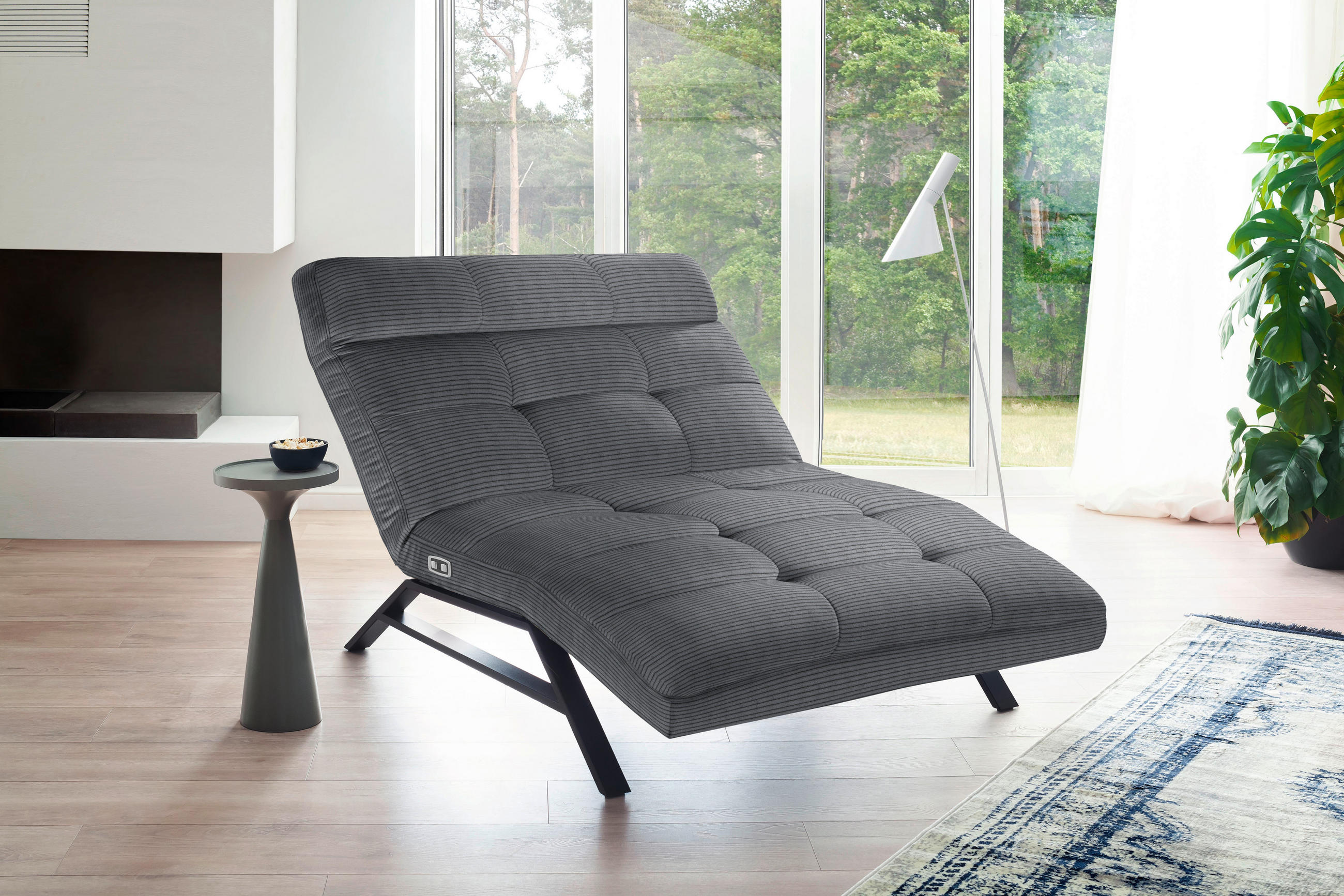 Liege mit motorischer Relaxfkt Cord Anthrazit  - Anthrazit/Schwarz, Design, Textil/Metall (120/46/158cm) - Pure Home Lifestyle