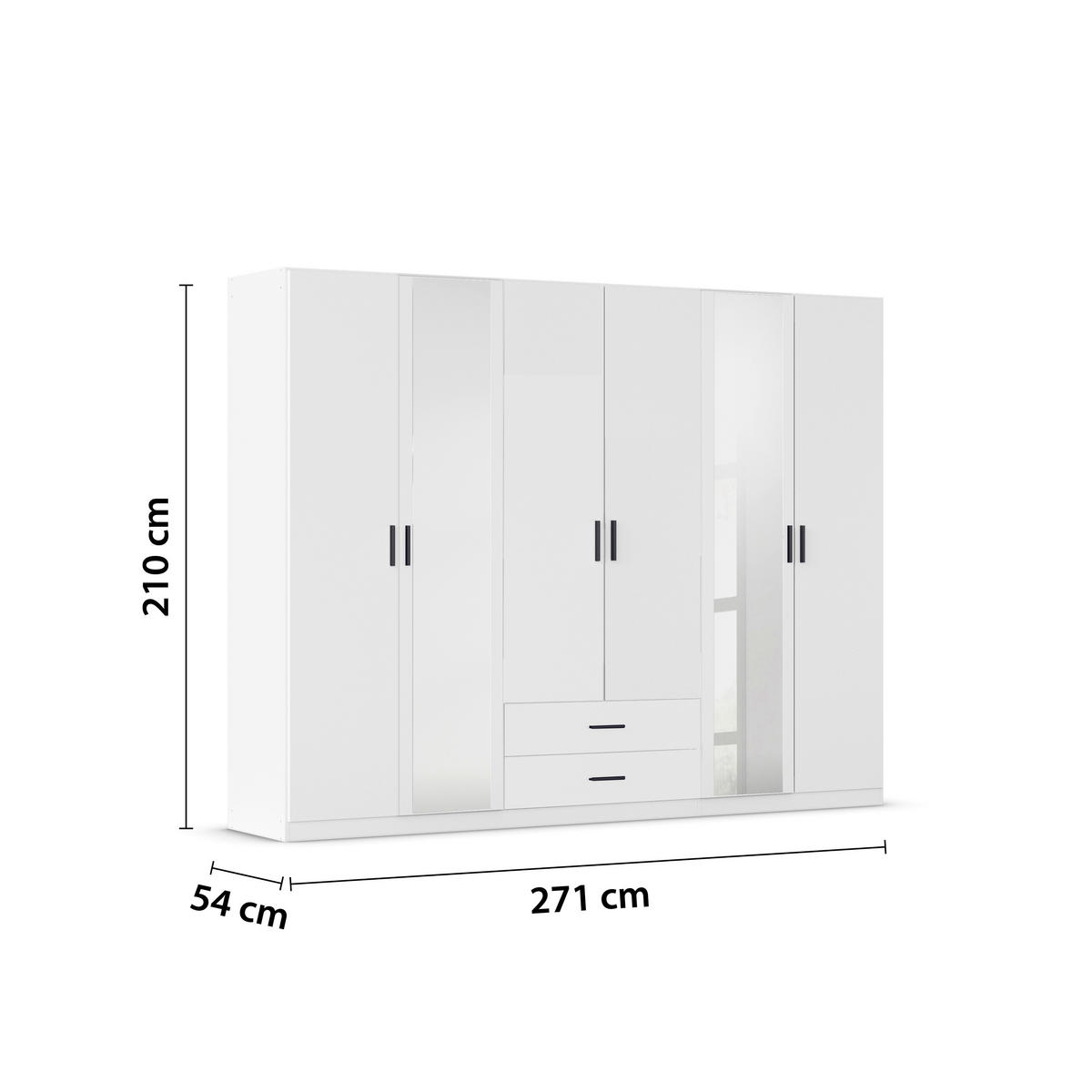 KLEIDERSCHRANK 271/210/54 cm 6-türig Weiß  - Weiß/Grau, KONVENTIONELL, Holzwerkstoff/Kunststoff (271/210/54cm) - Rauch Möbel
