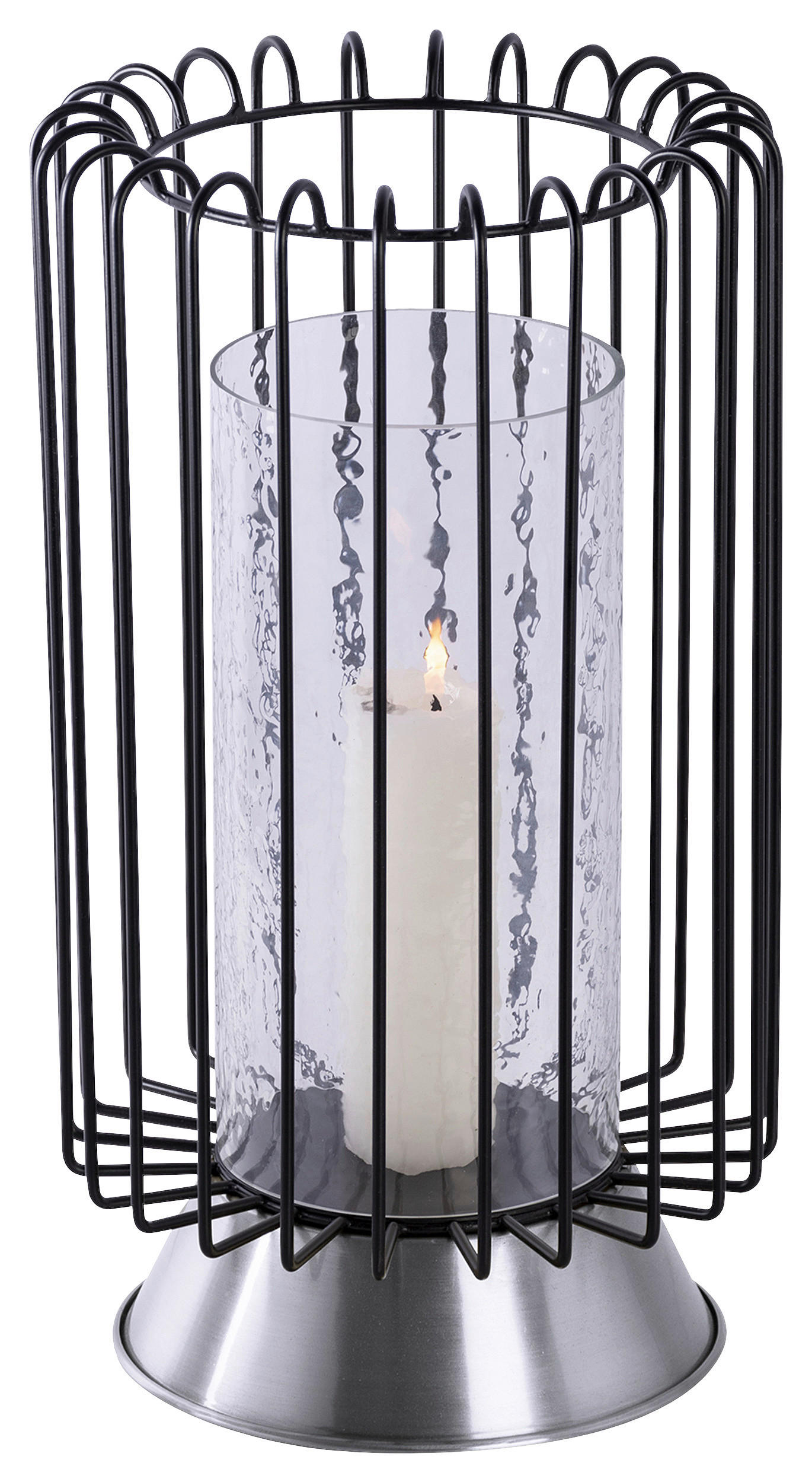 LJUSSTAKE  - silver/svart, Trend, metall/glas (22.5/22.5/40cm) - Kayoom