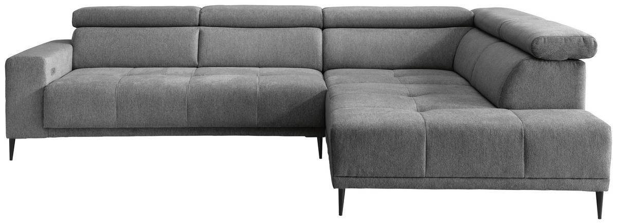 ECKSOFA INTERA Dunkelgrau Struktur Kopfteilverstellung, Sitzvorzug  - Dunkelgrau/Schwarz, KONVENTIONELL, Textil/Metall (305/225cm) - Livetastic