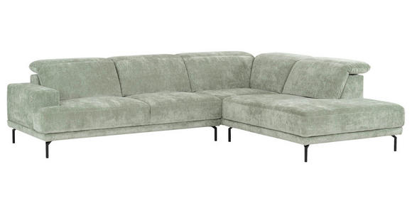 ECKSOFA Mintgrün Chenille Kopfteilverstellung, Sitztiefenverstellung  - Schwarz/Mintgrün, Design, Textil/Metall (307/243cm) - Xora