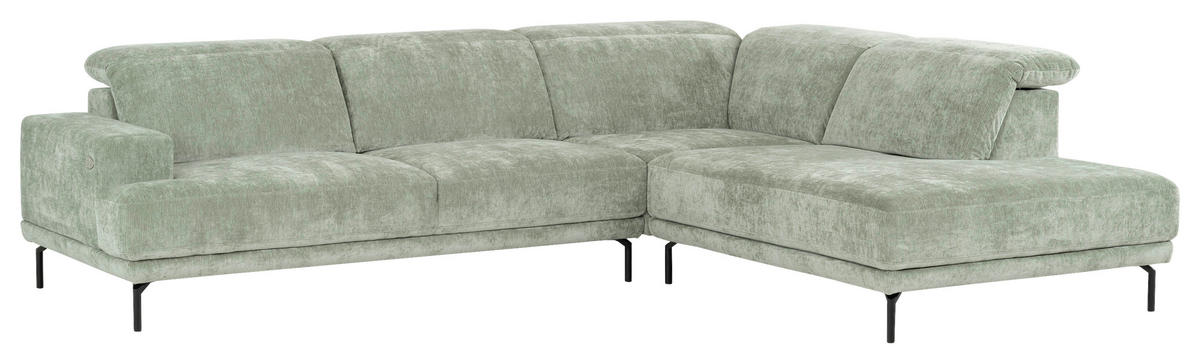ECKSOFA Mintgrün Chenille Kopfteilverstellung, Sitztiefenverstellung  - Schwarz/Mintgrün, Design, Textil/Metall (307/243cm) - Xora
