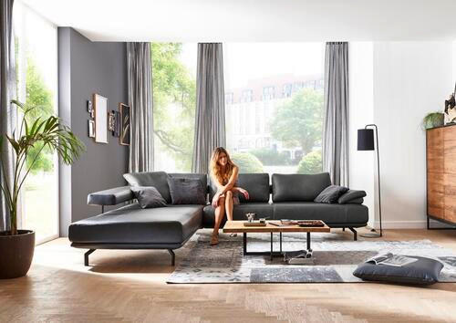 ECKSOFA in Echtleder Anthrazit  - Anthrazit, Design, Leder/Metall (325/255cm) - Dieter Knoll
