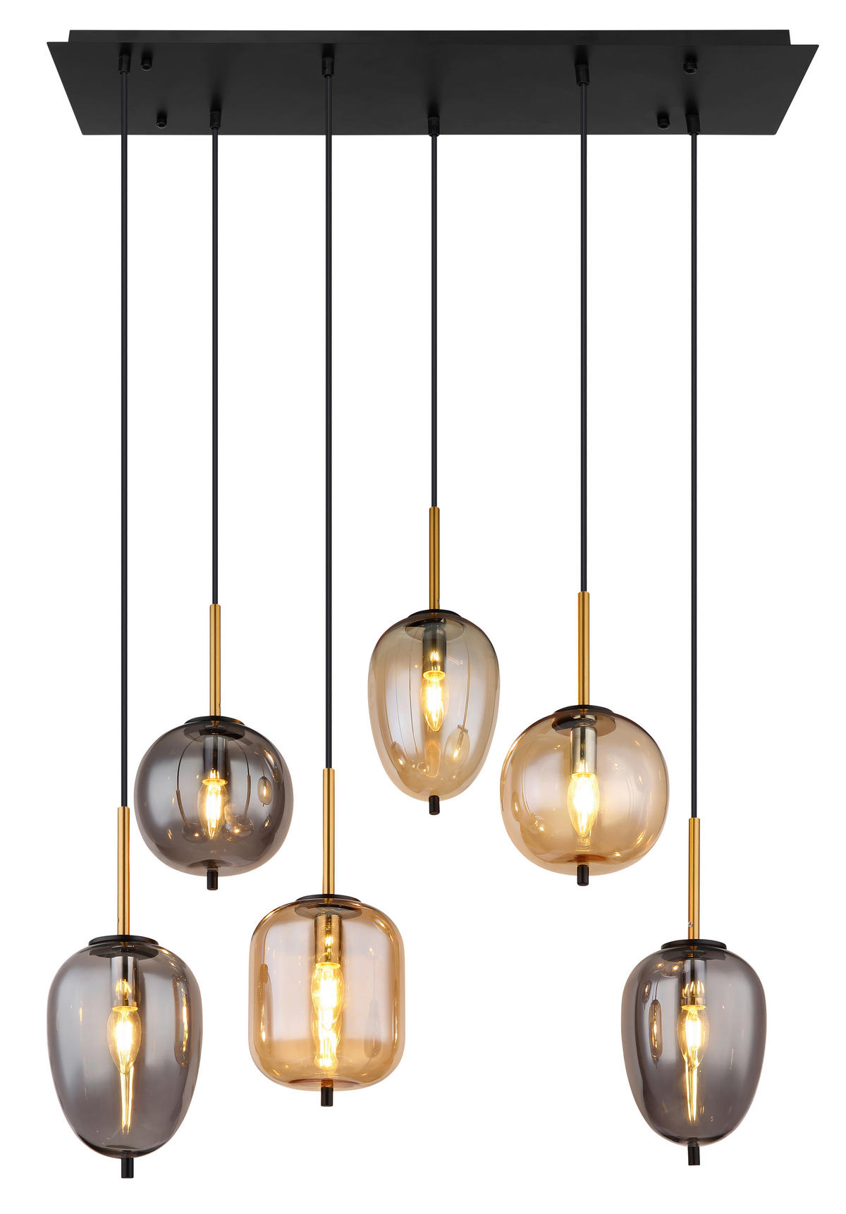 HÄNGELEUCHTE 80/34/120 cm    - Messingfarben/Schwarz, Design, Glas/Metall (80/34/120cm) - Globo