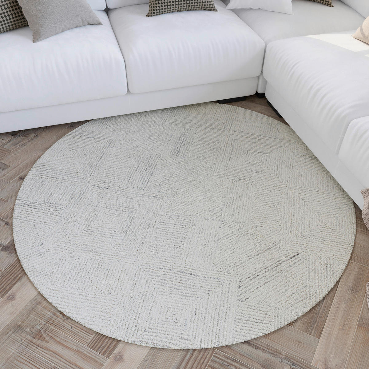 WEBTEPPICH Wohnzimmer 180 cm Hamptons Thirtythree Elfenbein rund  - Elfenbein, Design, Textil (180cm) - WECON HOME