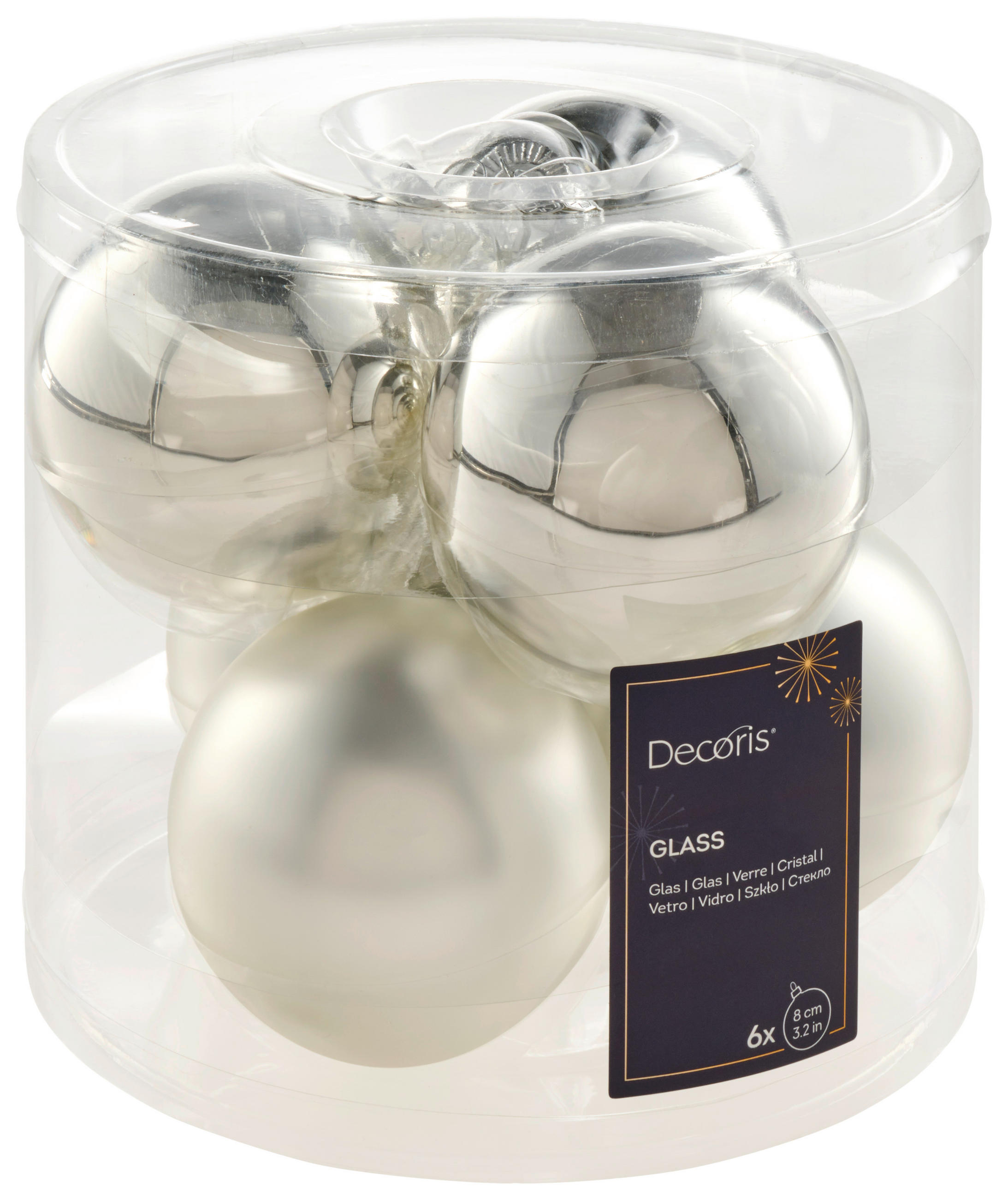 CHRISTBAUMKUGEL-SET 8 cm  - Silberfarben, KONVENTIONELL, Glas (8cm)