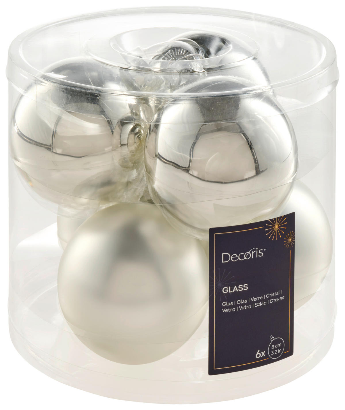 CHRISTBAUMKUGEL-SET 8 cm  - Silberfarben, KONVENTIONELL, Glas (8cm)