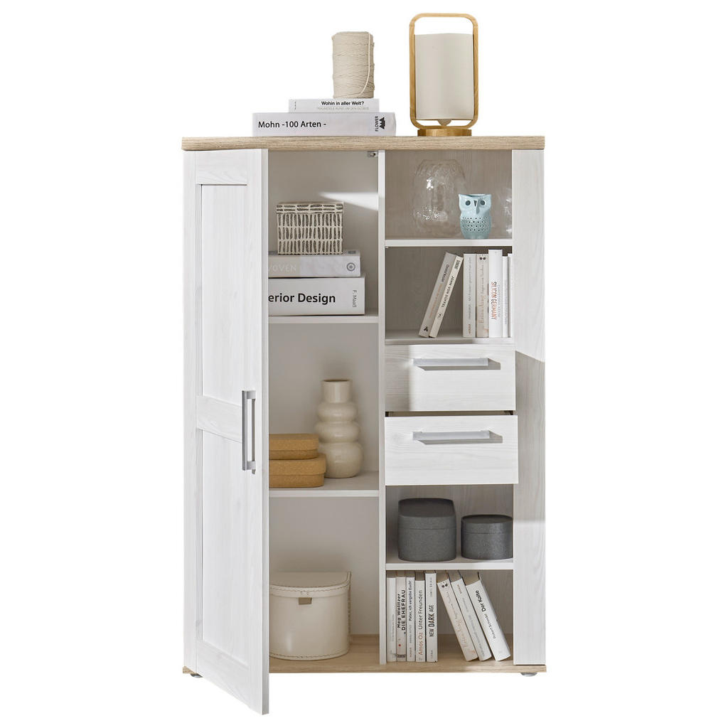 Thumbnail - Mid.you Highboard, Eiche San Remo, Kunststoff, 2 Fächer, 2 Schubladen, 90x135x38 cm, Made in EU, Beimöbel erhältlich, Wo...
