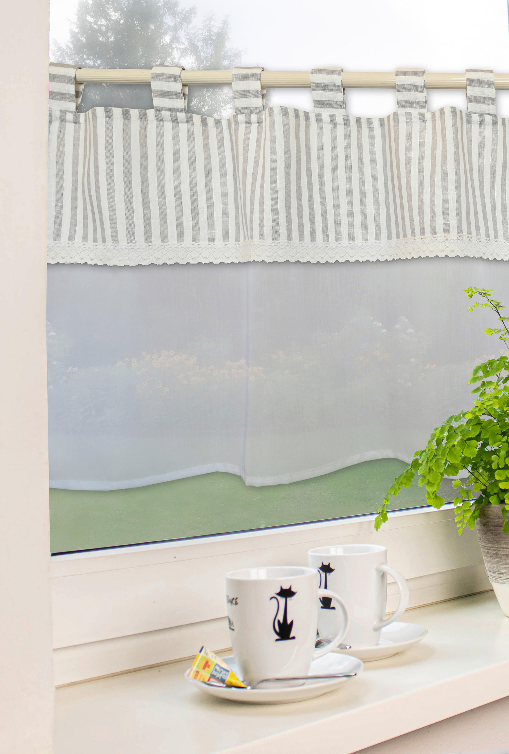KURZGARDINE   140/48 cm   - Naturfarben/Weiß, Basics, Textil (140/48cm)