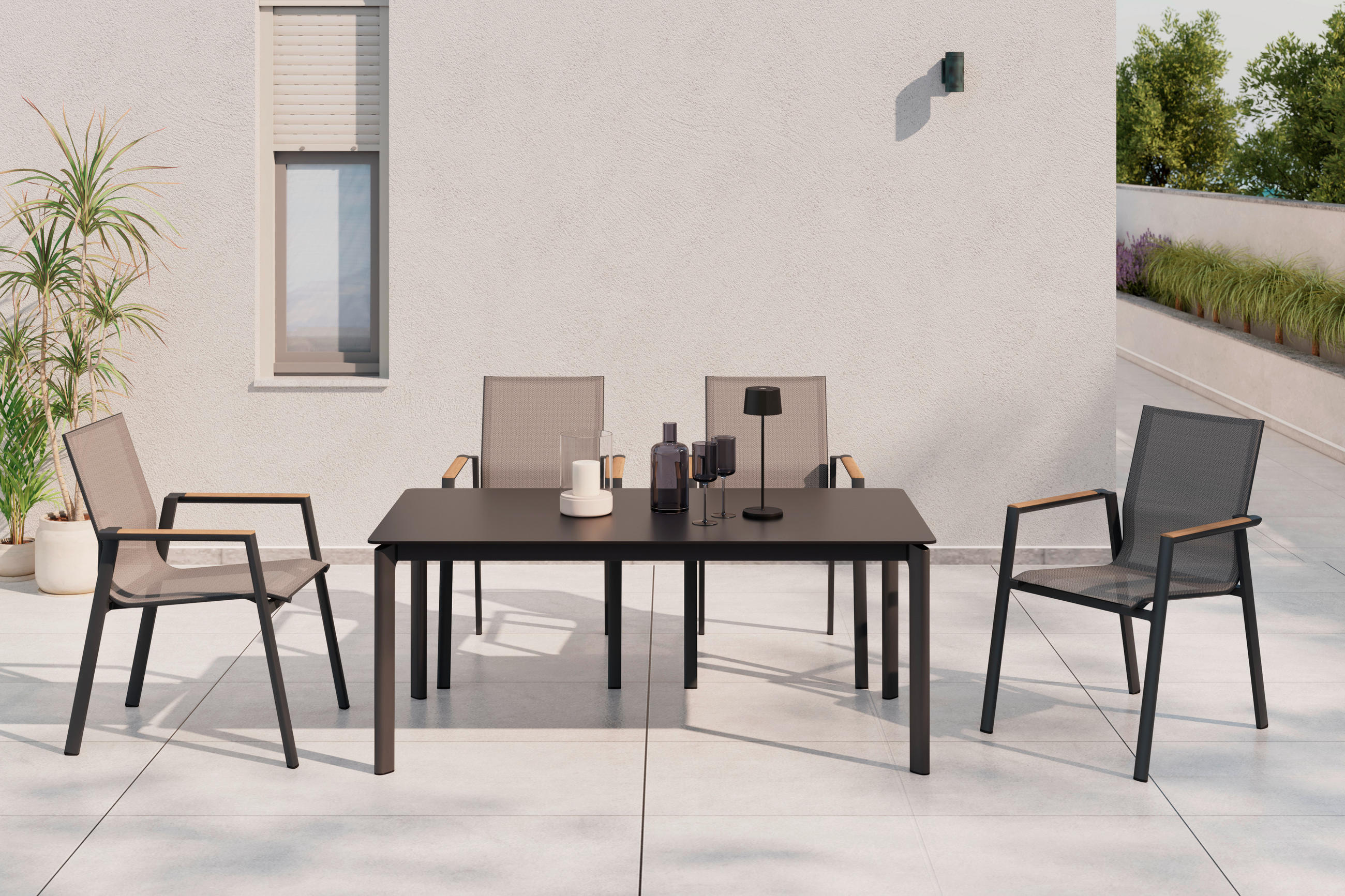 GARTENTISCH 180/75/90 cm Metall, Stein rechteckig  - Dunkelgrau, Basics, Stein/Metall (180/75/90cm) - Ambia Garden