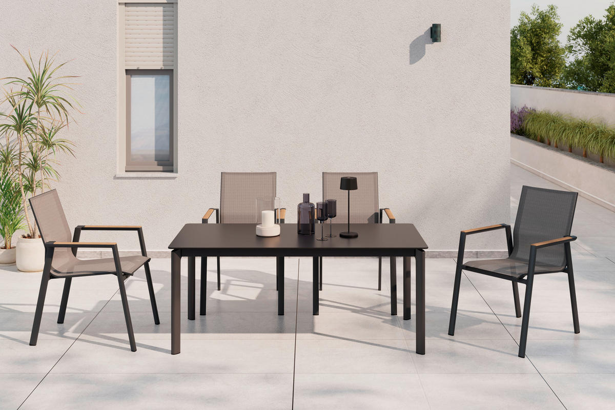 STAPELSESSEL Teakholz Aluminium Anthrazit, Naturfarben, Schwarz  - Anthrazit/Schwarz, Basics, Holz/Textil (57/87/70cm) - Ambia Garden