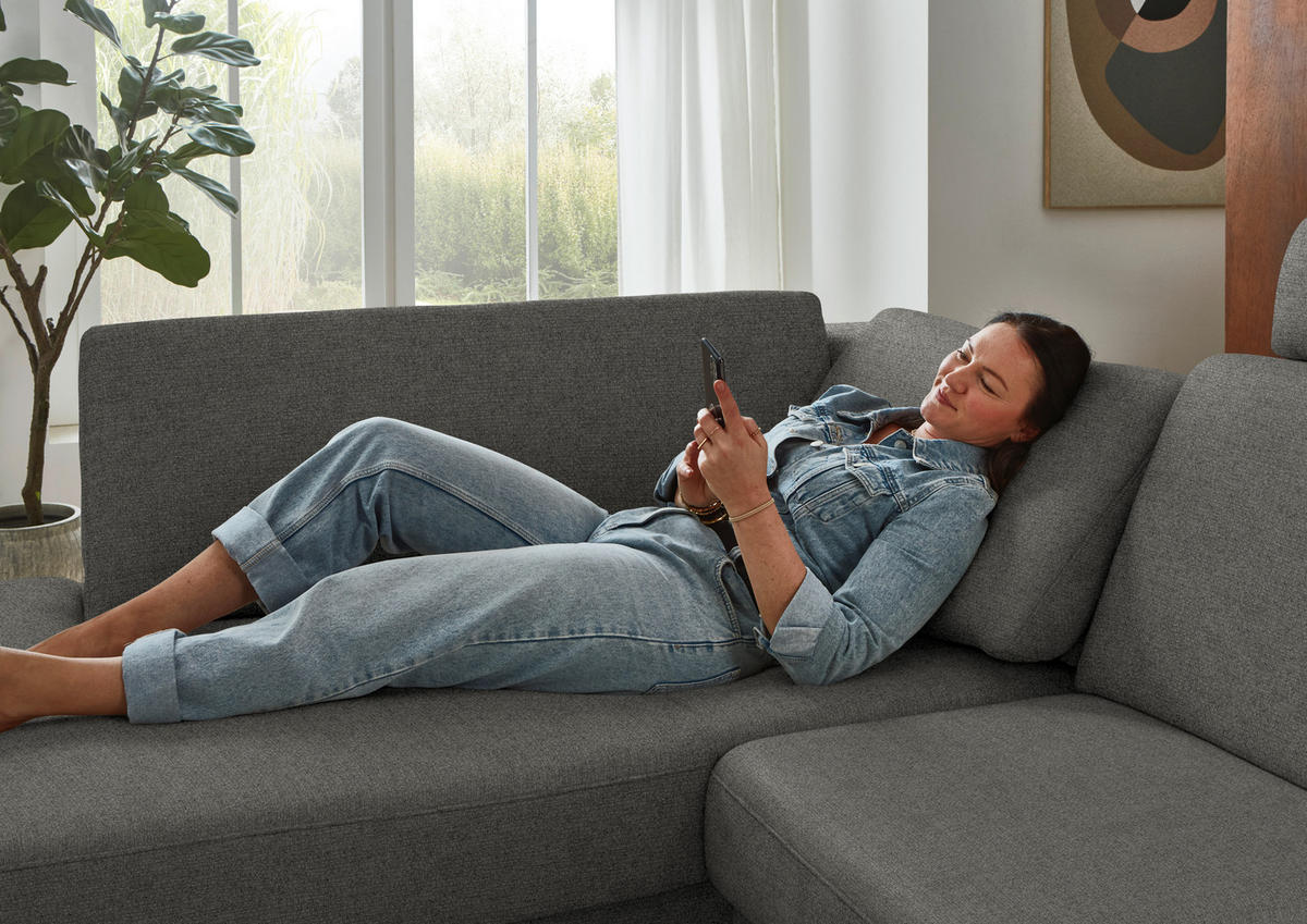 ECKSOFA  Chenille Grau  - Schwarz/Grau, Design, Textil/Metall (182/239cm) - Beldomo Comfort