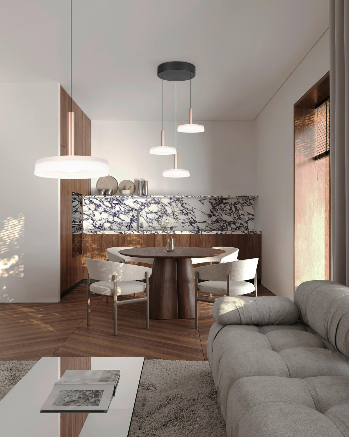 LED-PENDELLEUCHTE Celeste 35/200 cm   - Braun/Weiß, Design, Glas/Metall (35/200cm) - Trio Leuchten