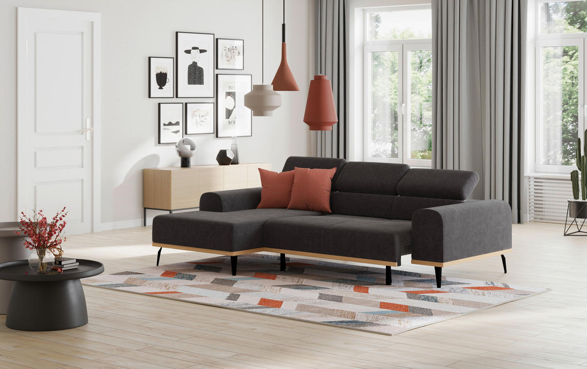 ECKSOFA in Mikrofaser Schwarz  - Schwarz, Konventionell, Textil/Metall (157/244cm) - Cotta