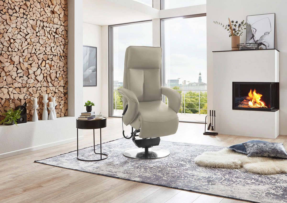 RELAXSESSEL in Leder Ecru  - Chromfarben/Ecru, Design, Leder/Metall (77/110/87cm) - Valdera