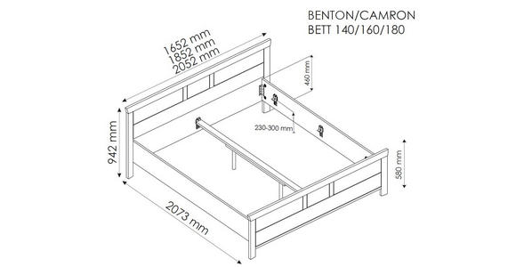 BETT 140/200 cm  in Dunkelgrau, Eiche Artisan  - Dunkelgrau/Eiche Artisan, ROMANTIK / LANDHAUS (140/200cm) - Hom`in