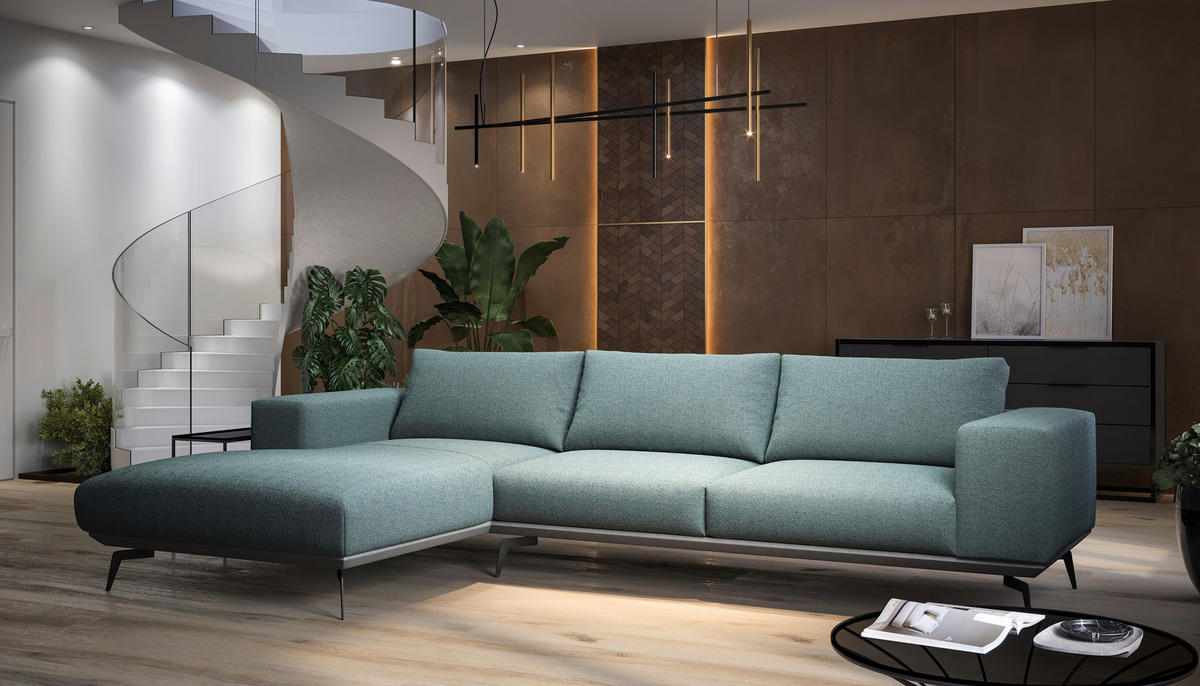 ECKSOFA in Chenille Anthrazit  180/330 cm  - Anthrazit/Schwarz, Design, Textil/Metall (180/330cm) - MID.YOU