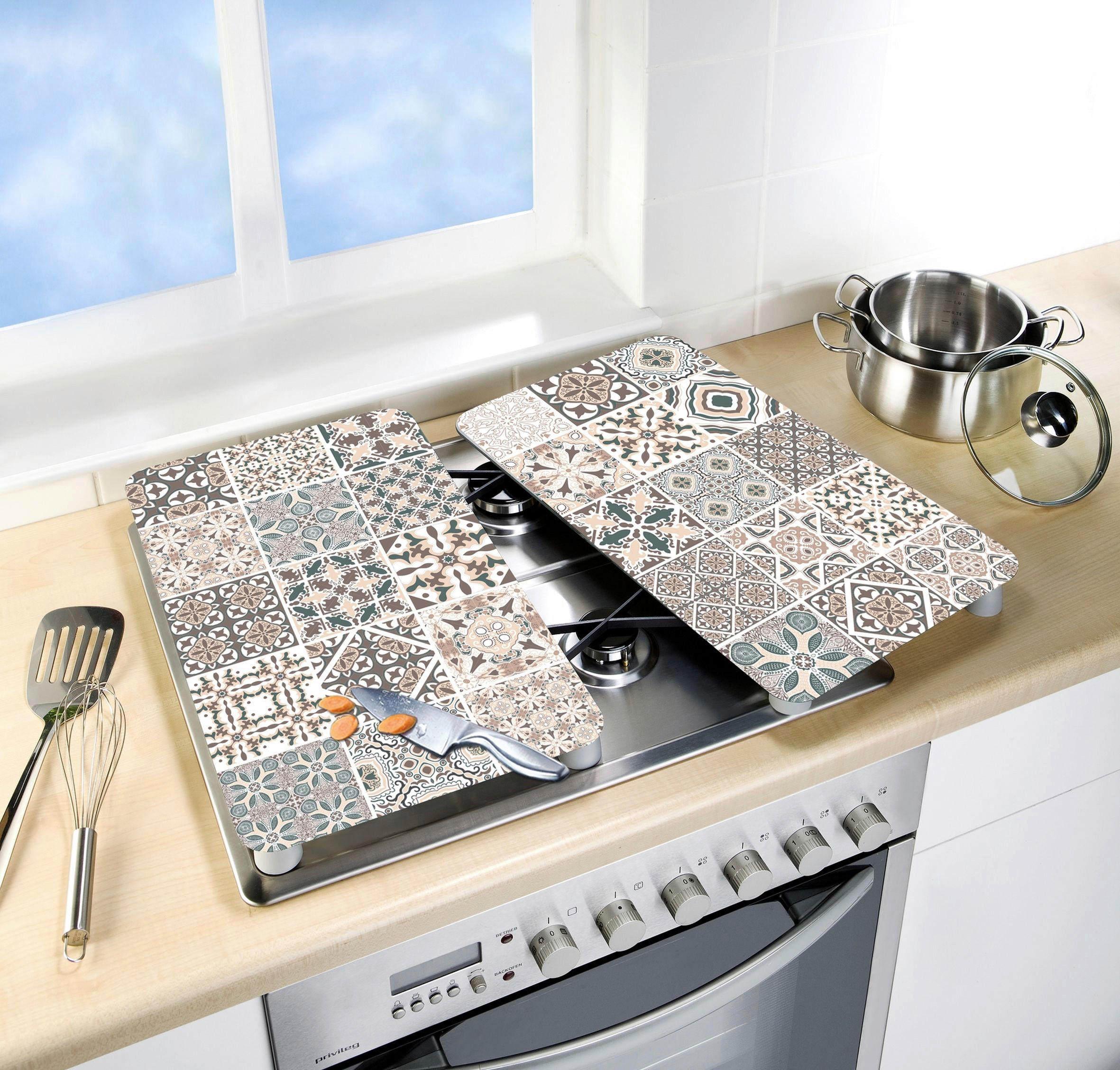 HERDABDECKPLATTE 53904100  - Hellbraun/Beige, Design, Glas/Kunststoff (30/1,8-5,5/52cm) - Wenko