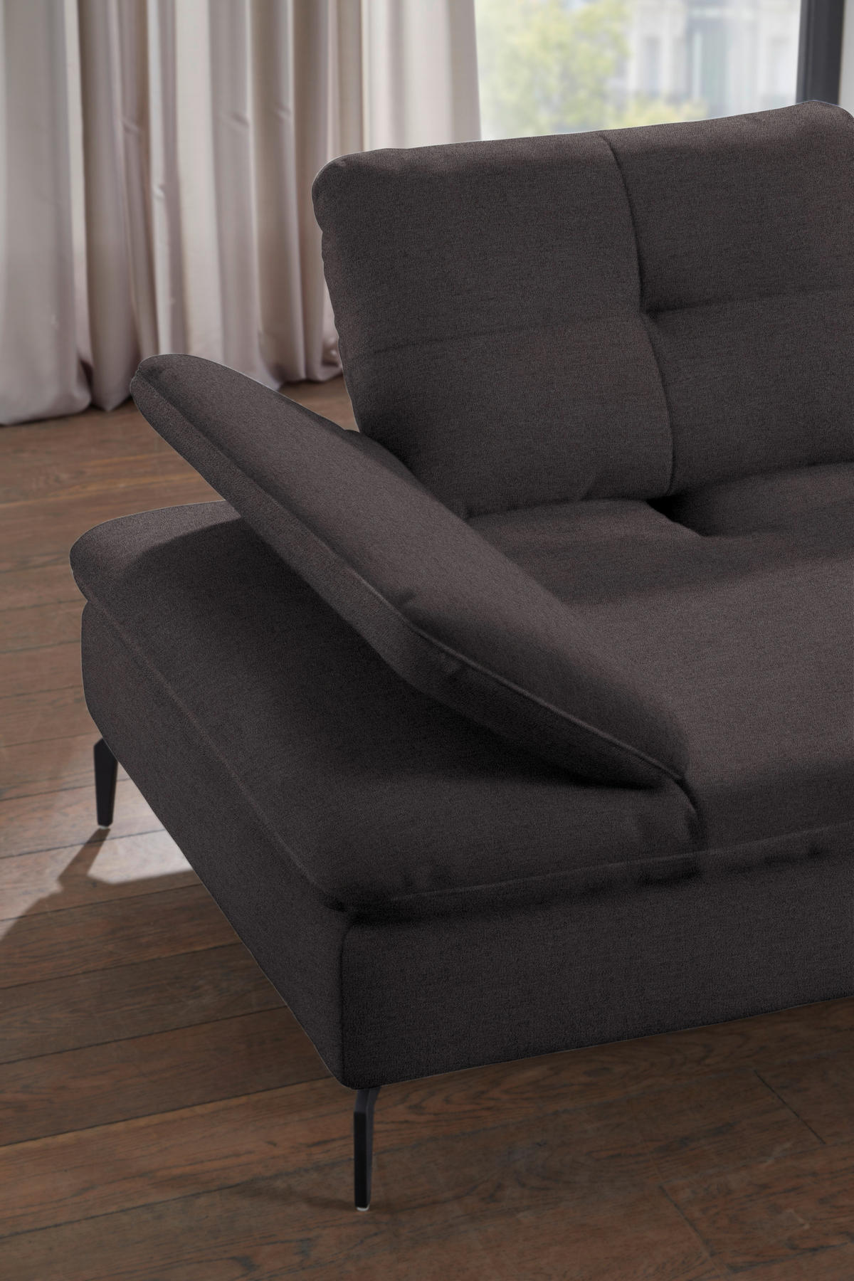 ECKSOFA in Flachgewebe Graphitfarben  - Schwarz/Graphitfarben, Design, Textil/Metall (344/157cm) - Chilliano