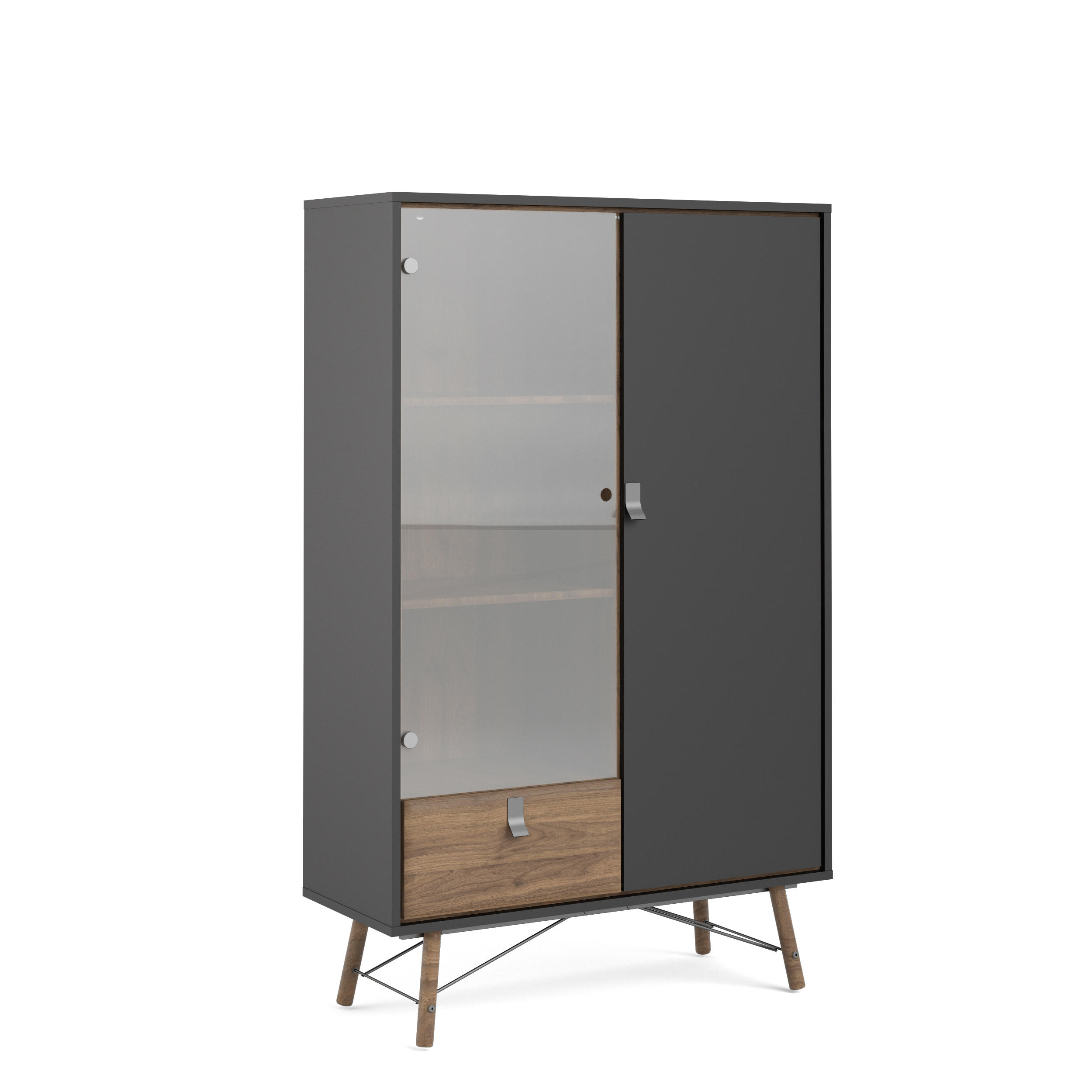 VITRINSKÅP i valnötsfärgad, mörkgrå, transparent  - mörkgrå/valnötsfärgad, Design, trämaterial/glas (101,8/161,8/40,1cm) - Best Price