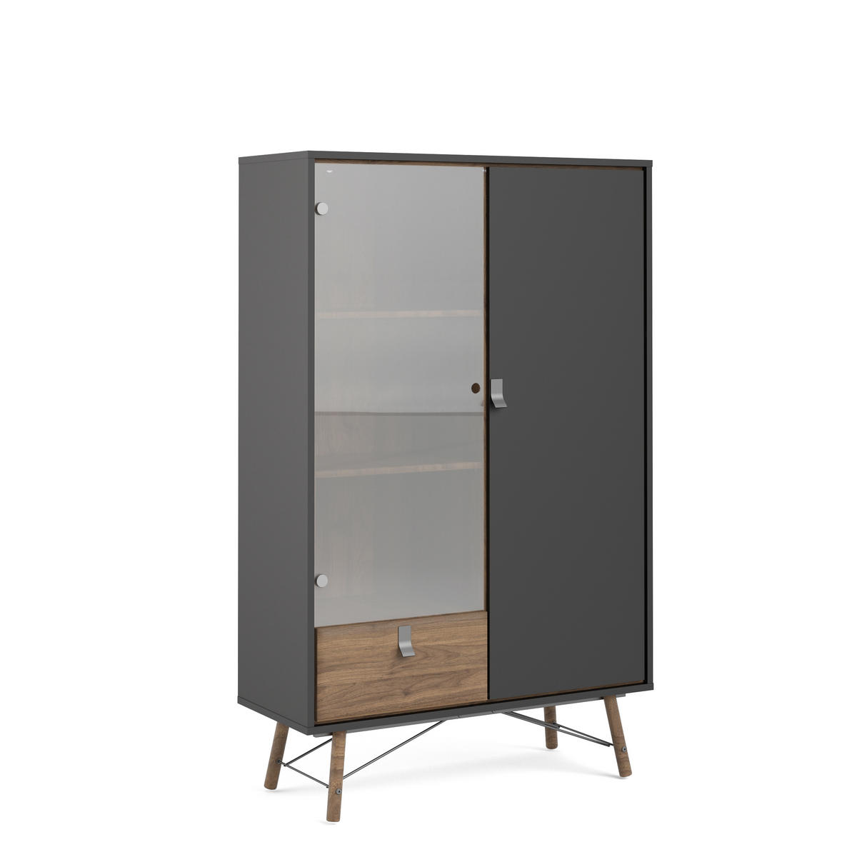 VITRINSKÅP i valnötsfärgad, mörkgrå, transparent  - mörkgrå/valnötsfärgad, Design, trämaterial/glas (101,8/161,8/40,1cm) - Best Price