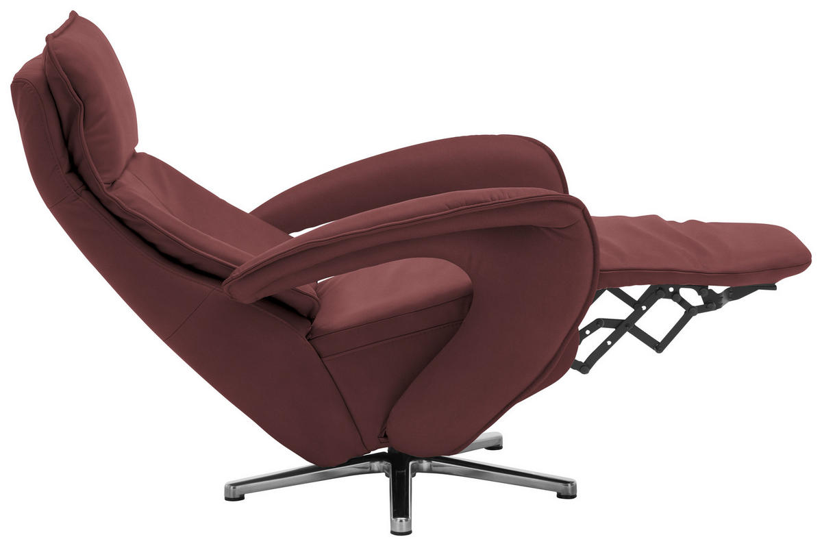 RELAXSESSEL in Leder Beere  - Chromfarben/Beere, Design, Leder/Metall (77/110/87cm) - Valdera
