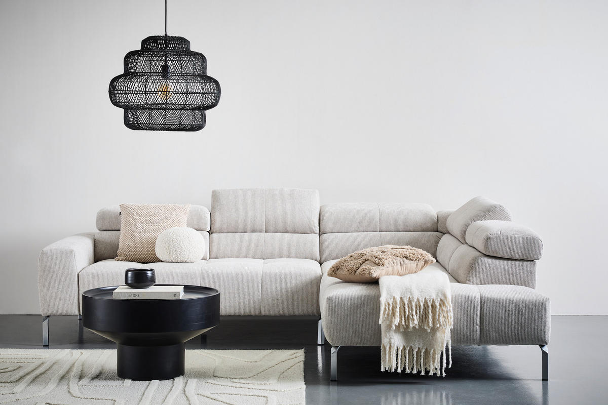 ECKSOFA Naturfarben Flachgewebe  - Chromfarben/Naturfarben, KONVENTIONELL, Textil/Metall (282/224cm) - Hom`in