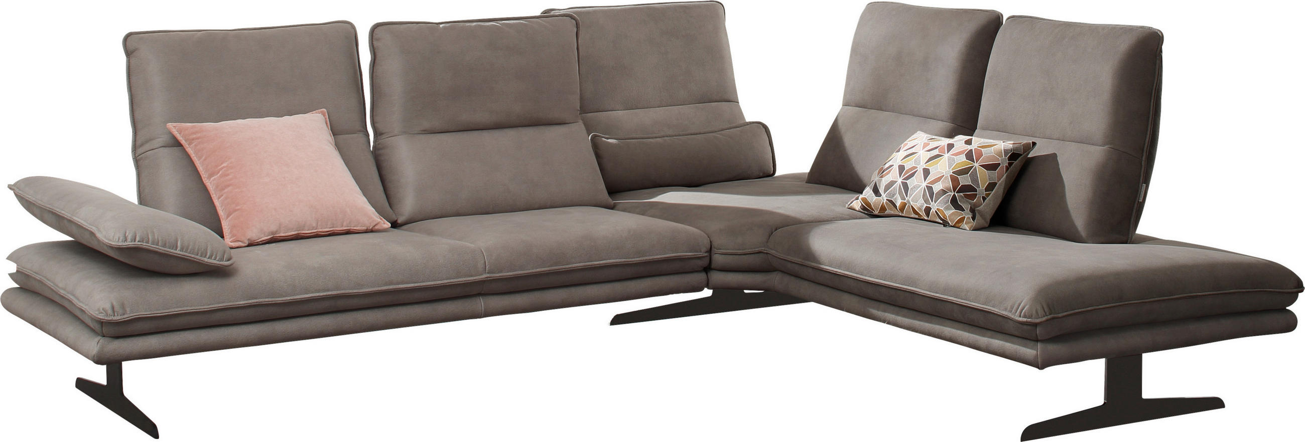 ECKSOFA in Mikrofaser Grau  - Schwarz/Grau, Design, Textil/Metall (284/224cm) - Chilliano