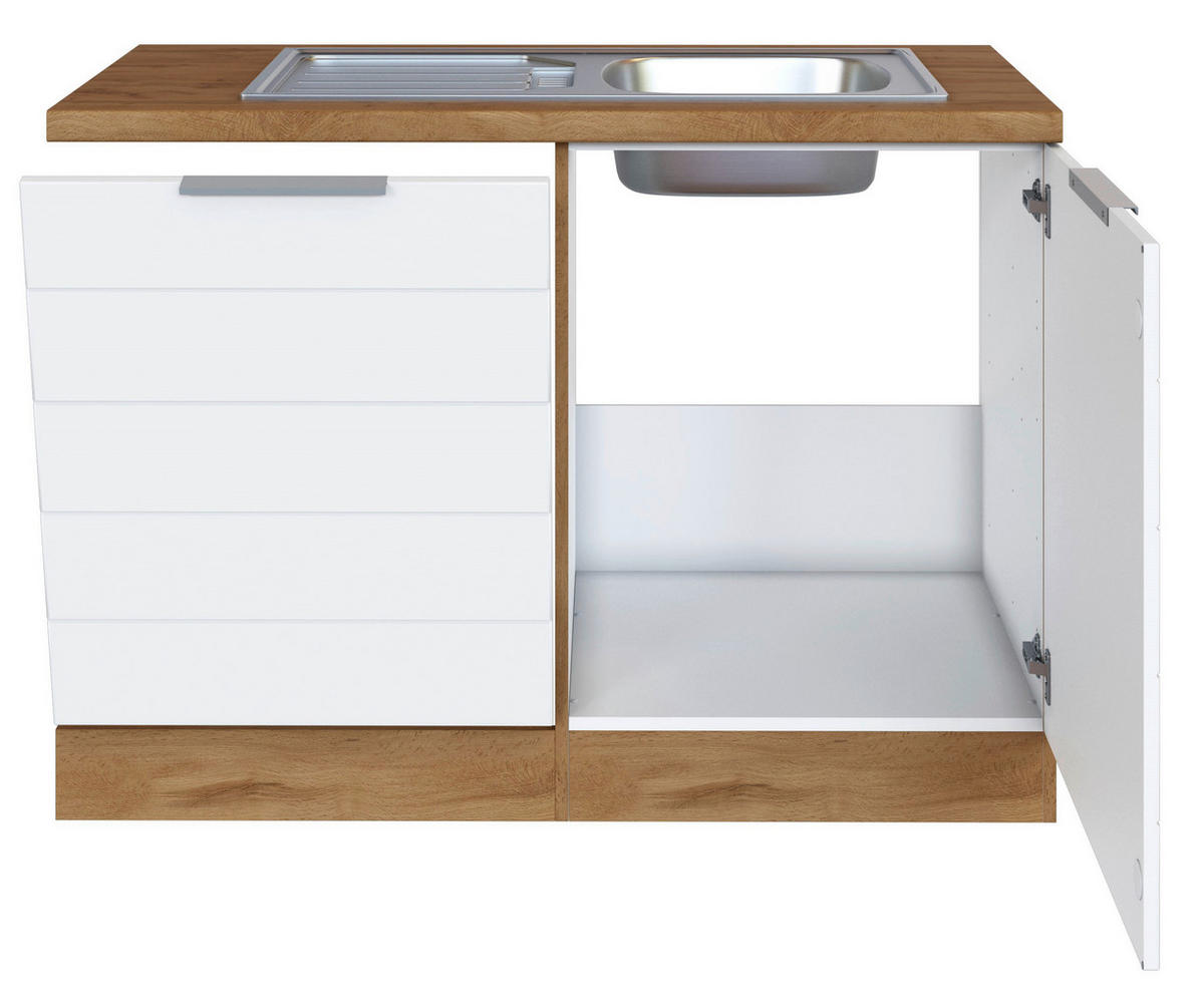 SPÜLENUNTERSCHRANK 120/86/60 cm  in Weiss, Eiche Wotan  - Weiss/Eiche Wotan, Design, Holzwerkstoff/Metall (120/86/60cm) - Held