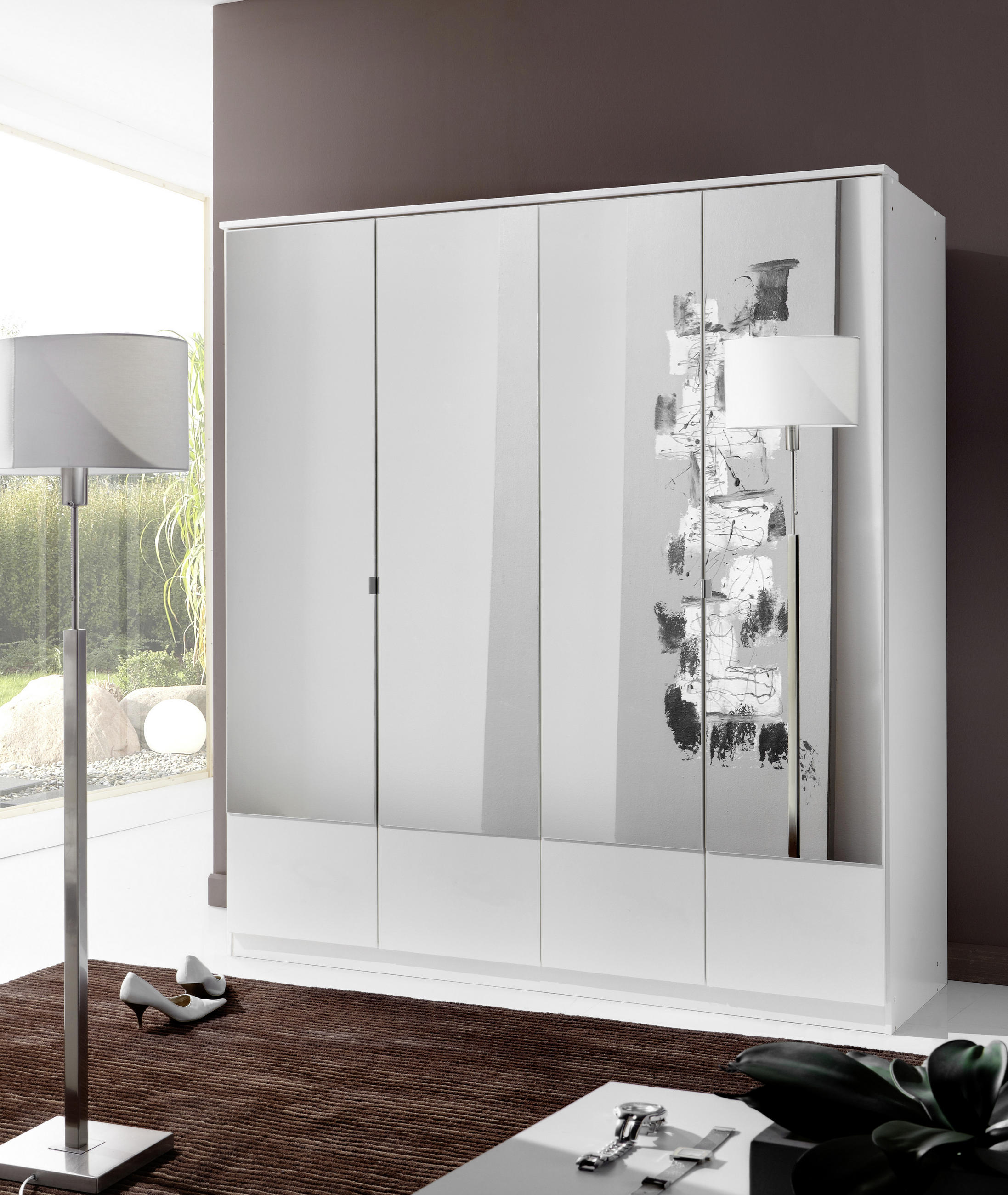 DREHTÜRENSCHRANK 180/199/58 cm 4-türig  - Alufarben/Weiß, KONVENTIONELL, Glas/Holzwerkstoff (180/199/58cm) - MID.YOU