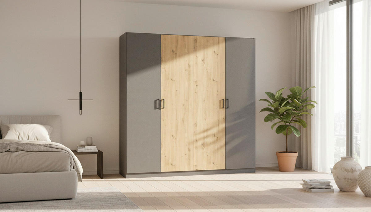 DREHTÜRENSCHRANK  in Grau, Eiche Artisan  - Eiche Artisan/Grau, MODERN, Holzwerkstoff/Kunststoff (181/210/54cm) - Rauch Möbel