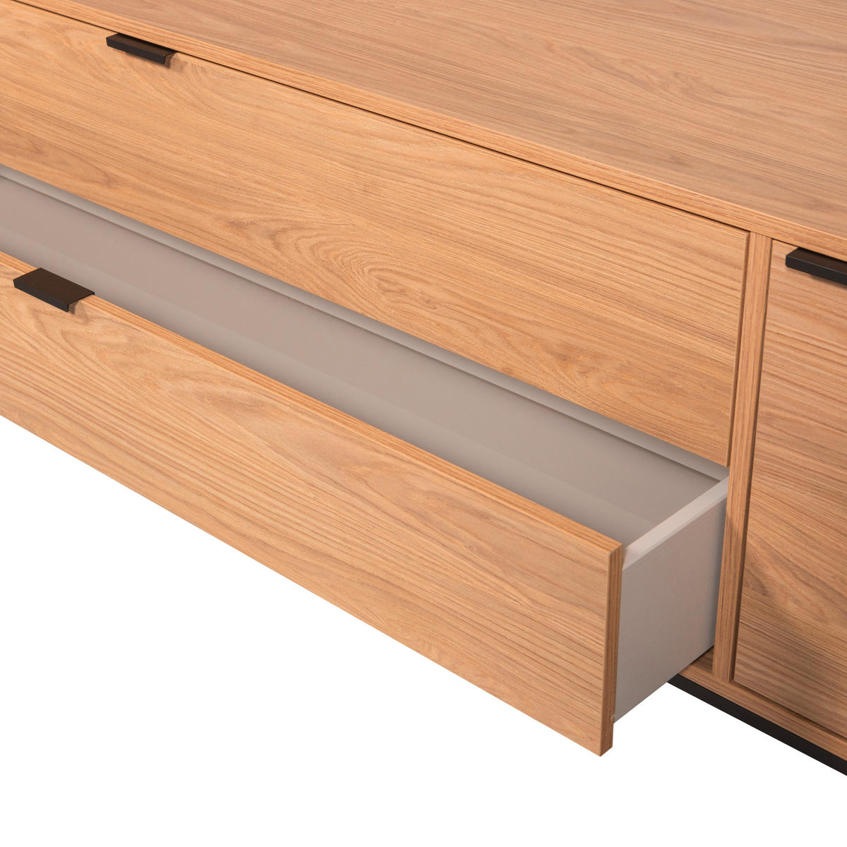 LOWBOARD Silas  in 180/61/44 cm  - Eichefarben/Schwarz, Design, Holz/Metall (180/61/44cm) - Livetastic