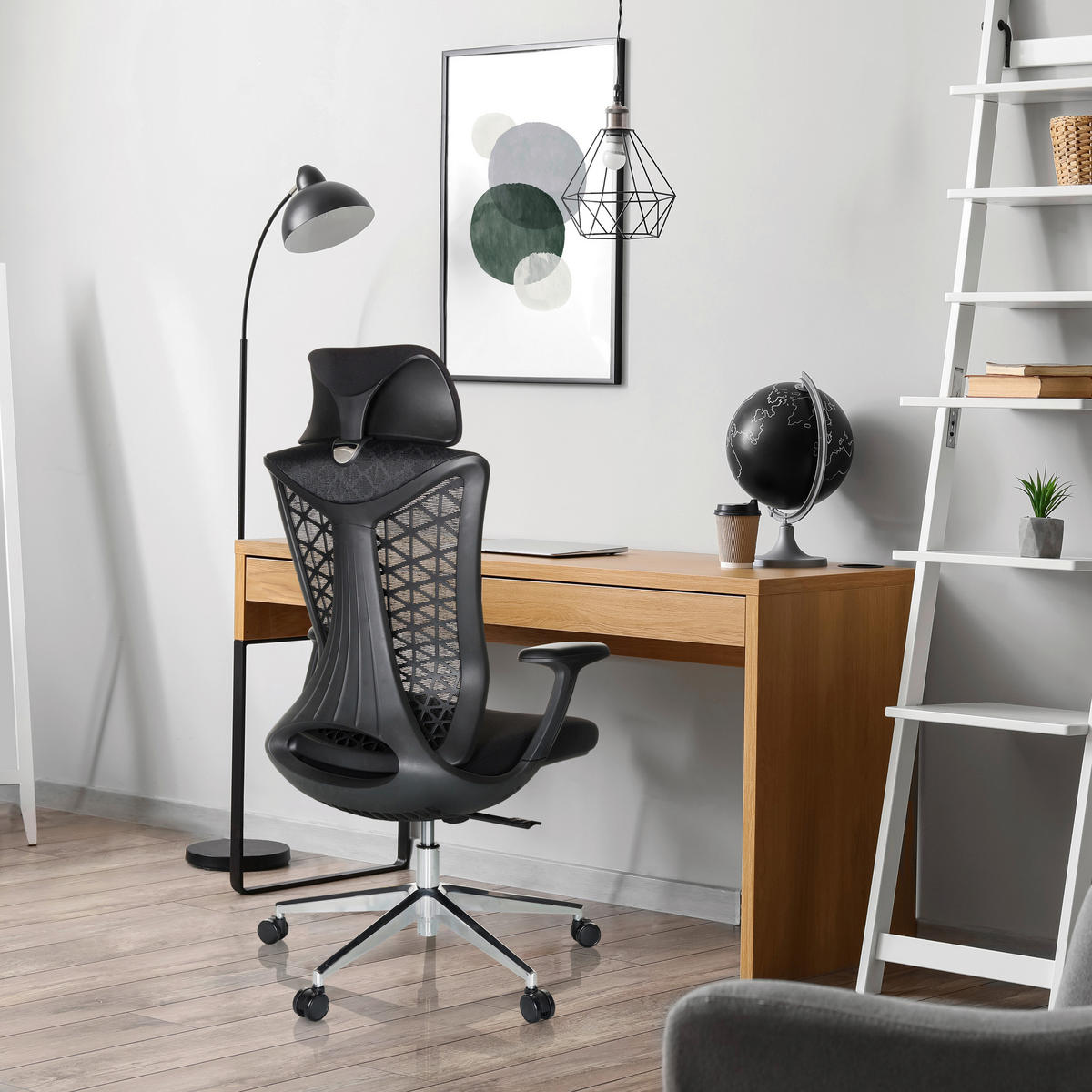 SNURRSTOL  i nätklädsel, flatväv svart  - silver/svart, Basics, metall/textil (67/115/69cm) - MID.YOU